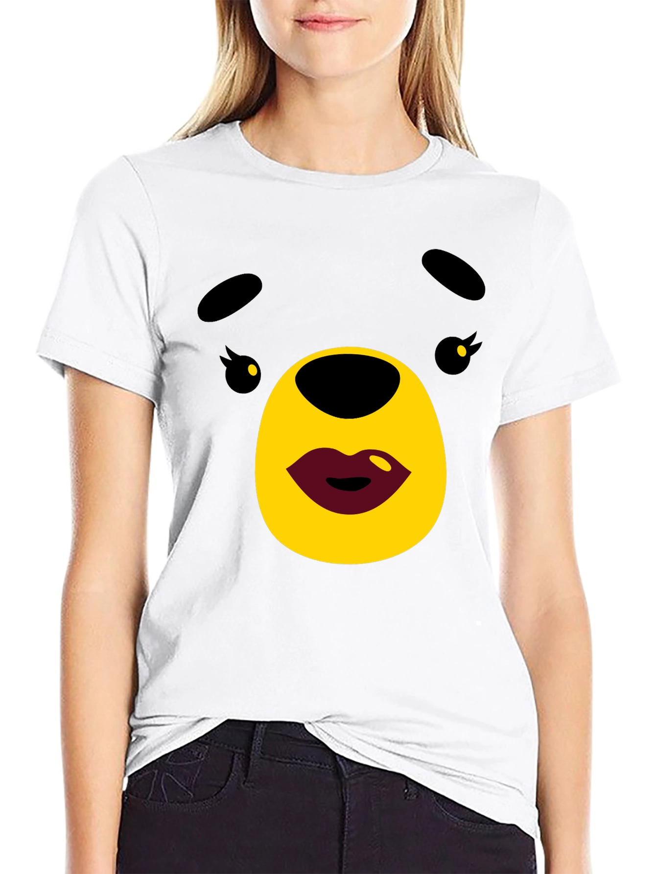 Black Cute Cartoon Bear Graphic Black T-Shirt view 9