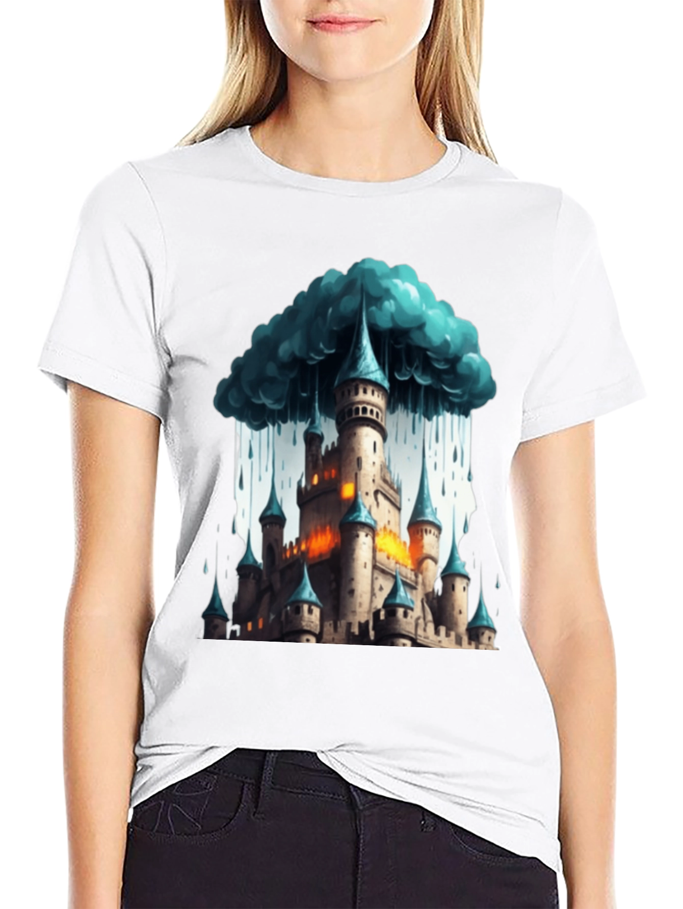 Black Fantasy Castle Storm T-Shirt view 9