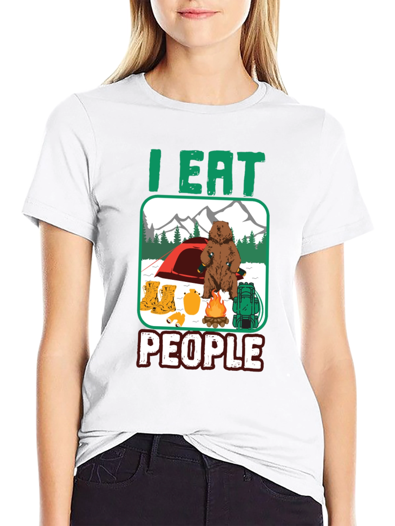Black I Eat People Bear Camping T-Shirt view 9