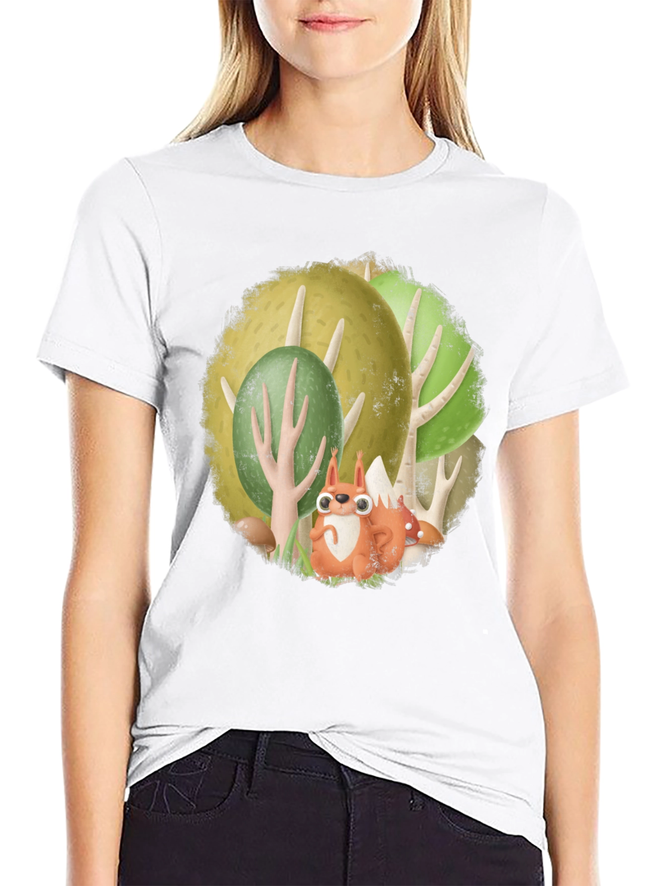 Black Whimsical Squirrel Forest Graphic Tee view 9