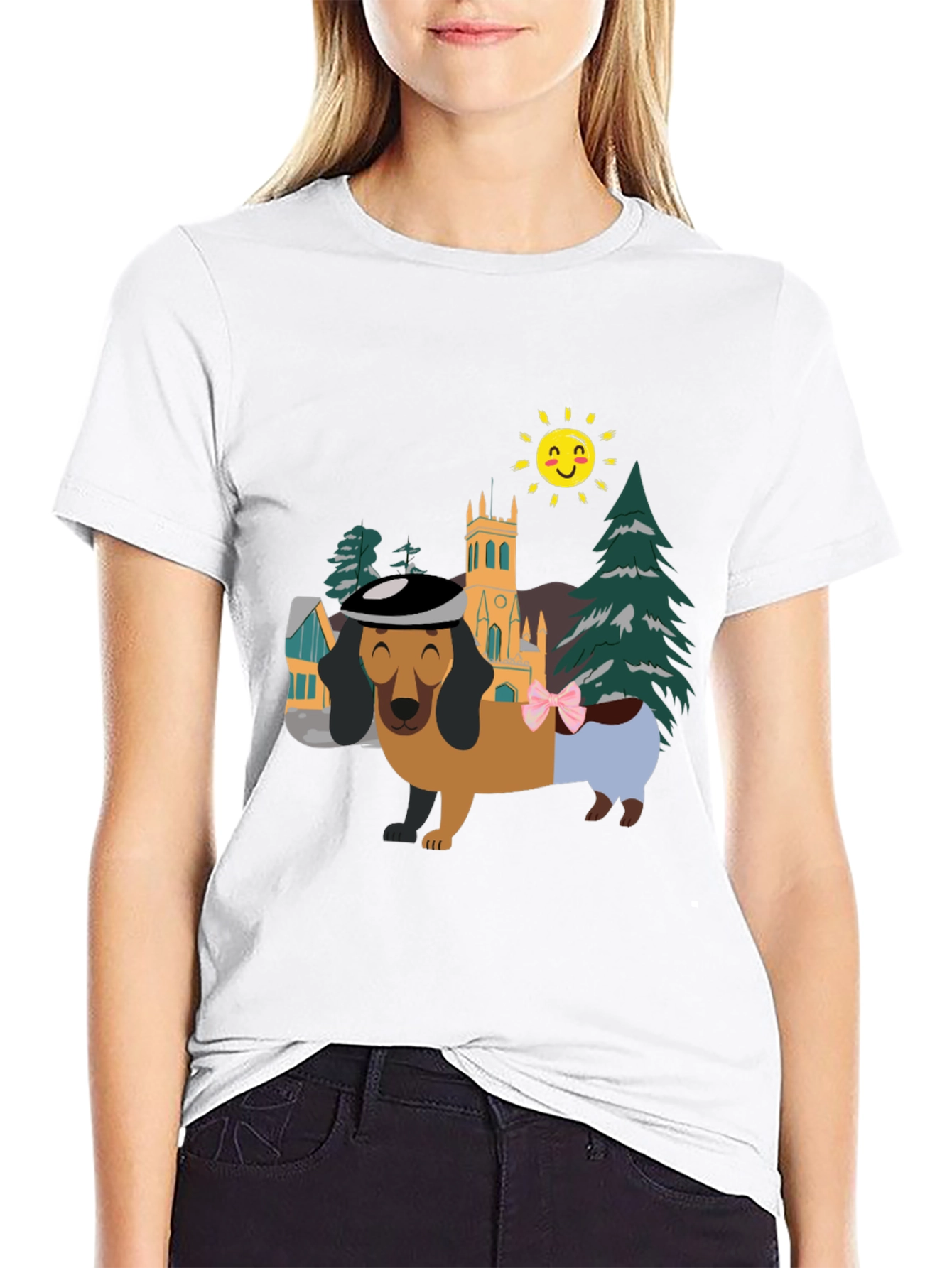 Black Dachshund Landscape Graphic Tee - Stylish & Fun! view 9