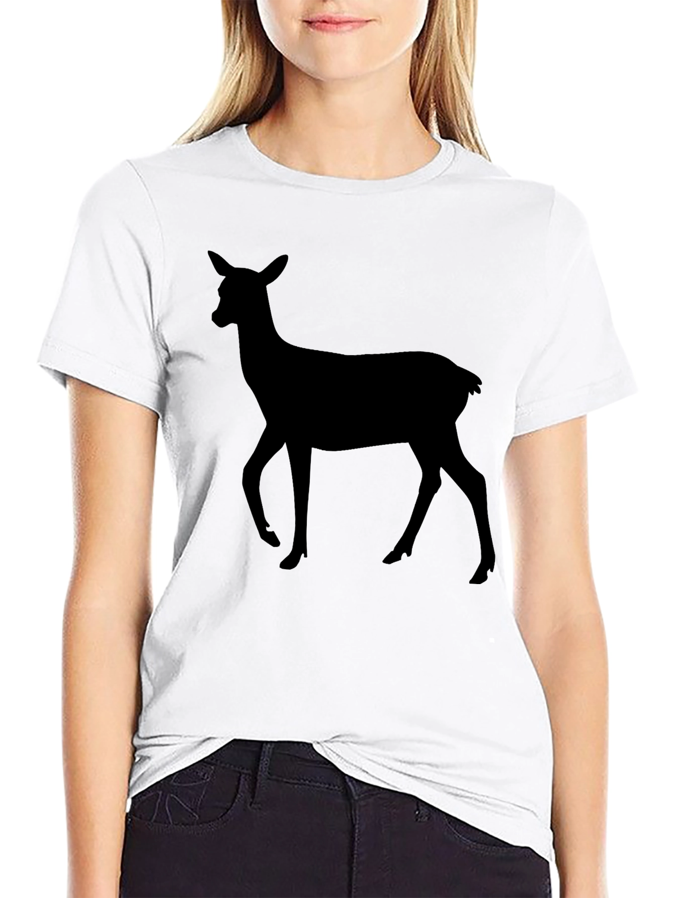 Black Deer Silhouette Black T-Shirt - Unisex Casual Tee view 9