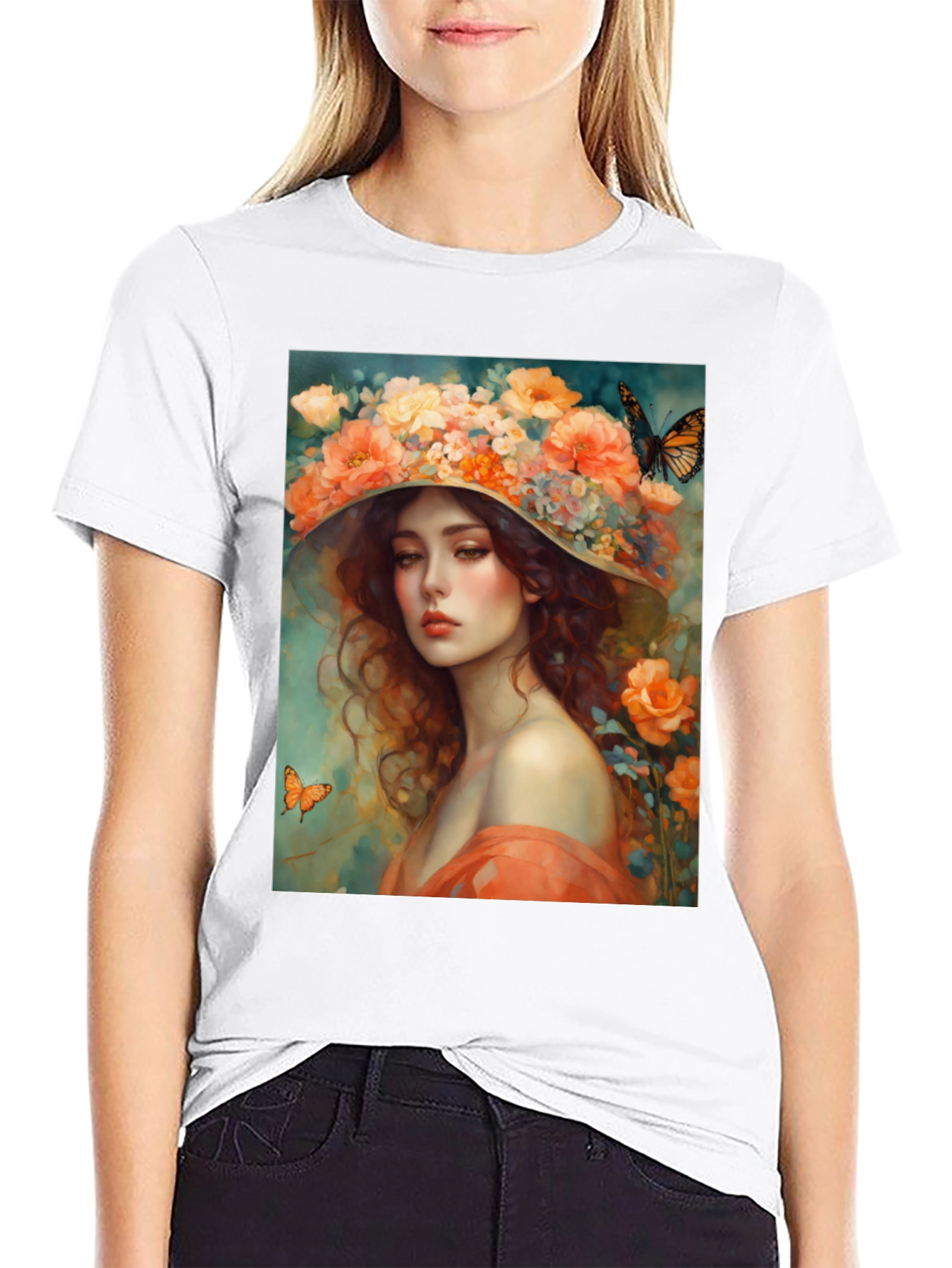 Black Floral Woman T-Shirt view 9