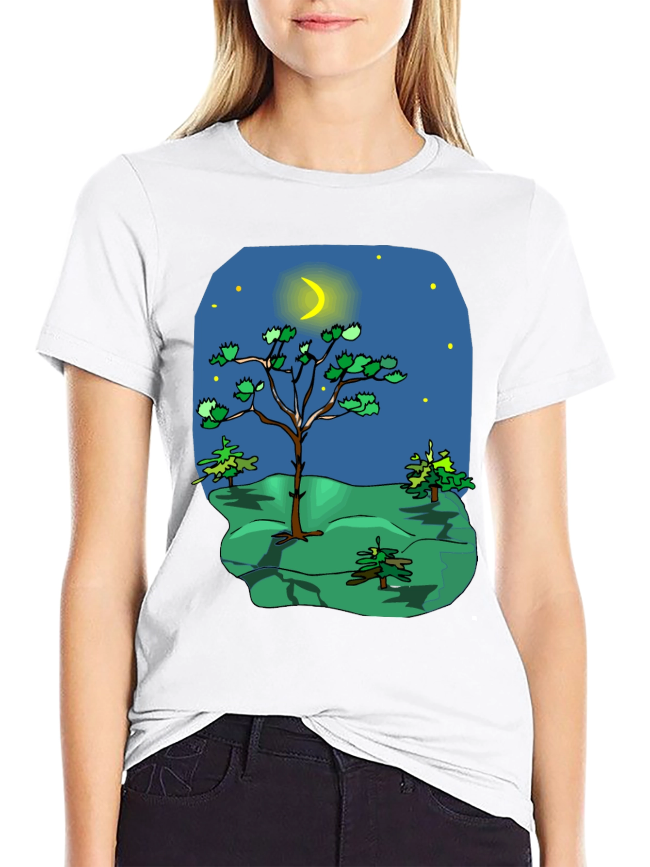 Black Cartoon Nature Scene Black T-Shirt view 9