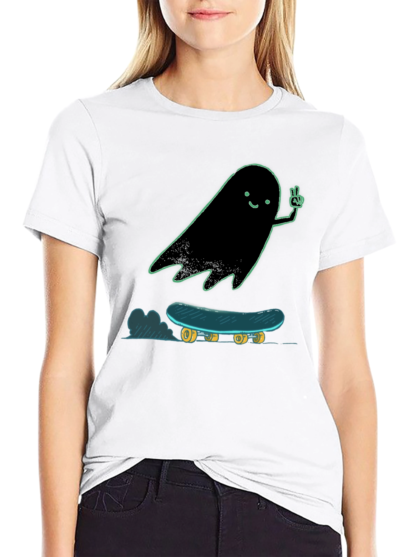 Black Ghost Skateboard Tee - Cool Graphic Print Shirt view 9