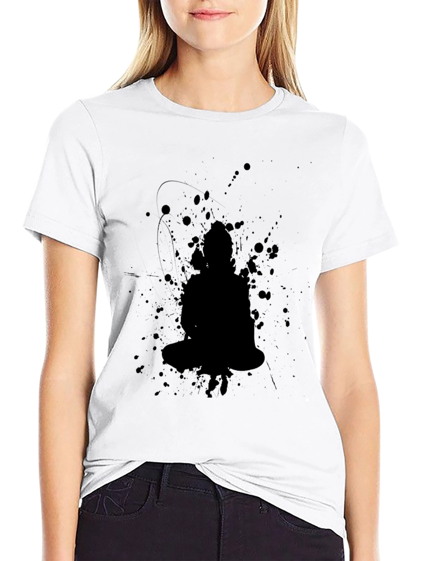 Black Black Buddha Splatter Print T-Shirt view 9