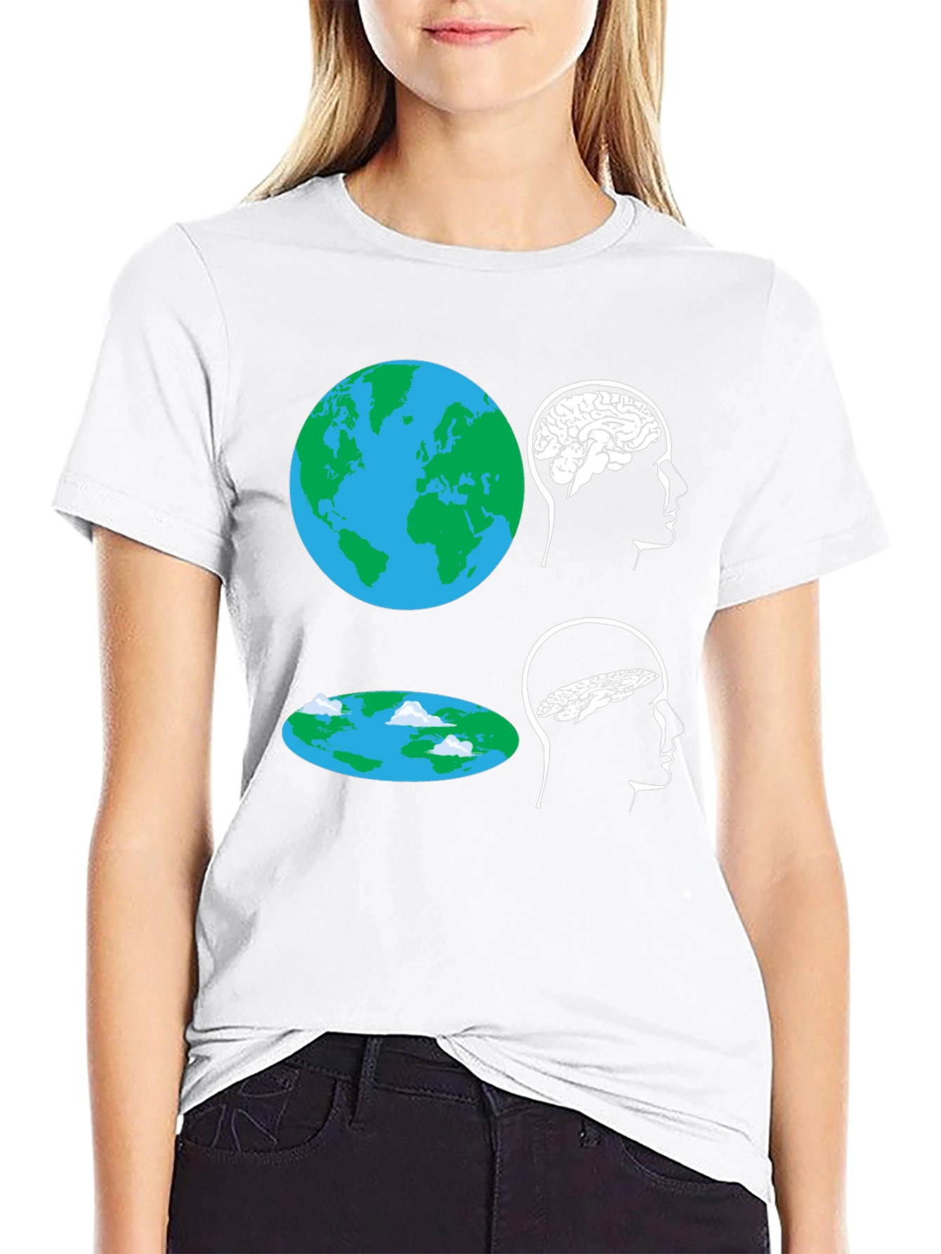 Black Flat Earth Brain Tee: Round vs. Flat Mindset T-Shirt view 9
