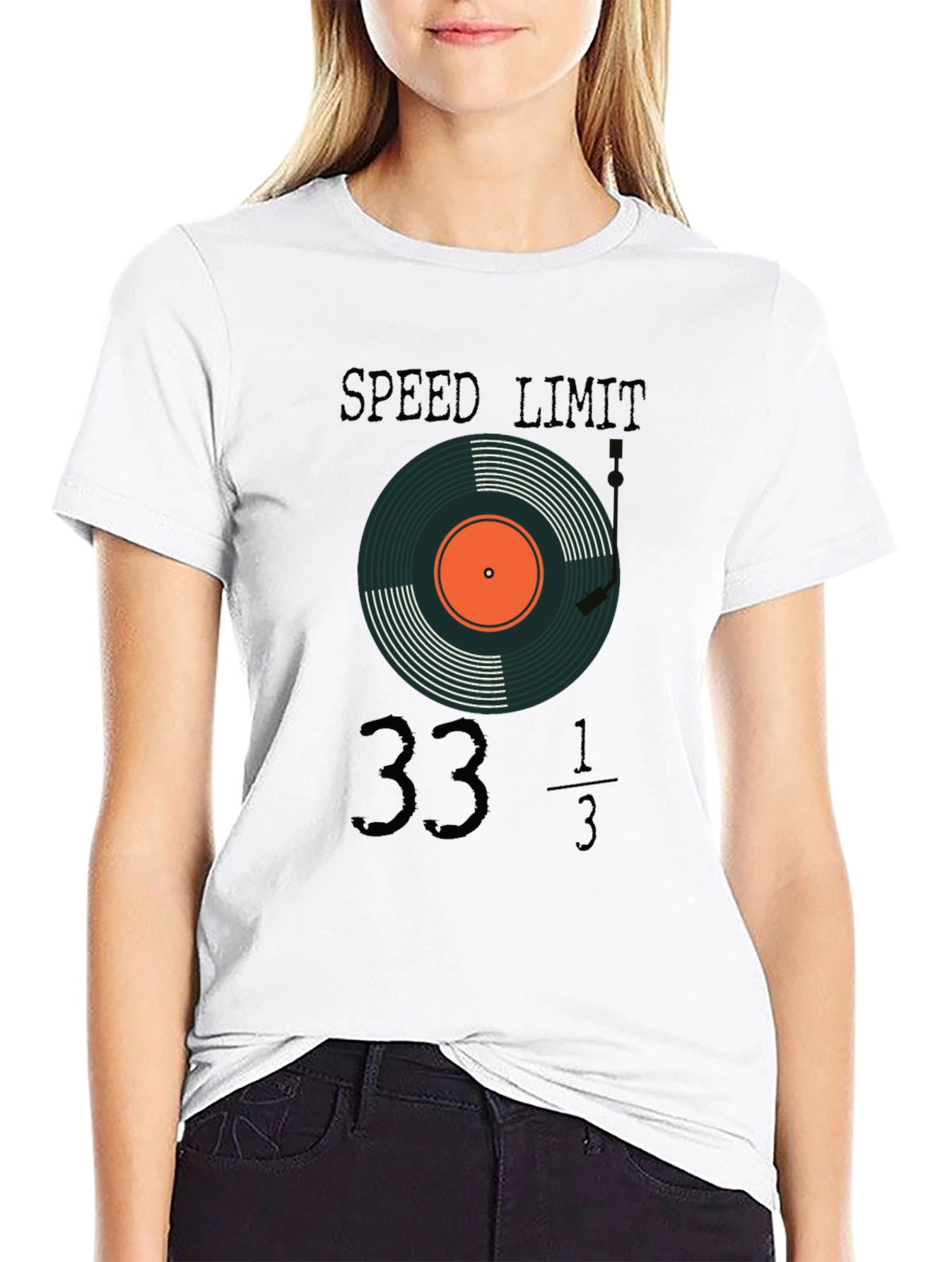 Black Speed Limit 33 1/3 RPM Record Player T-Shirt view 9