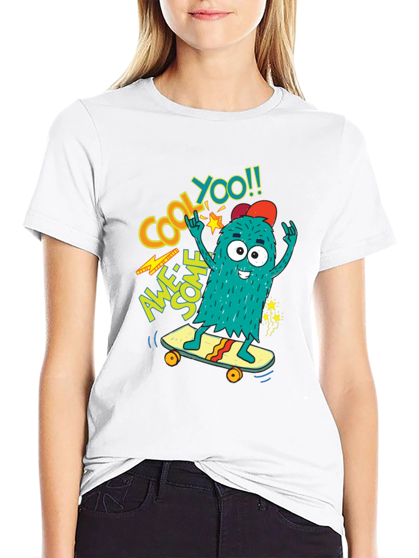 Black Cool Monster Skateboard Graphic Tee - Awesome YOO!! view 9