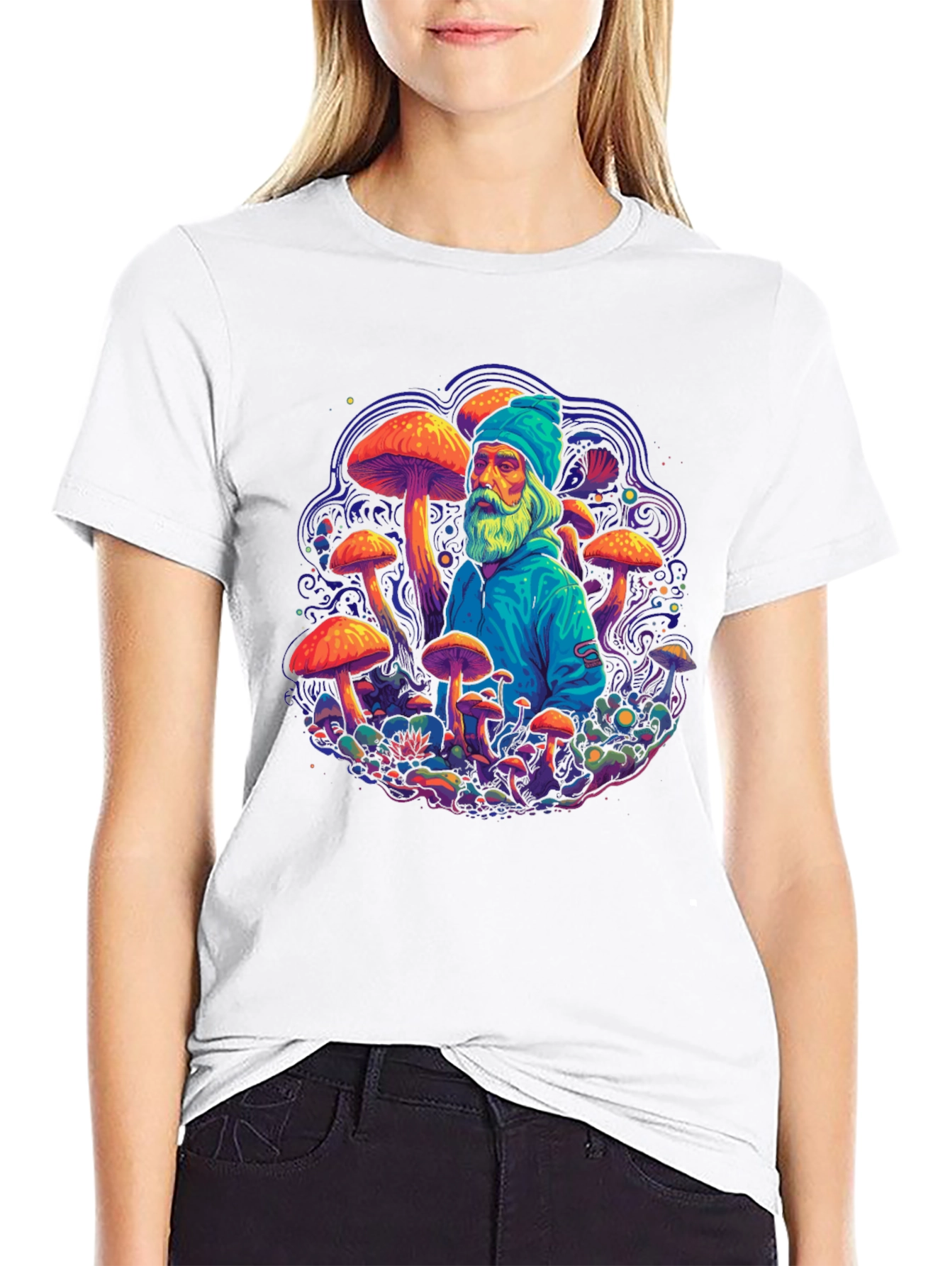 Black Wizard Mushroom Graphic Tee - Psychedelic Design view 9