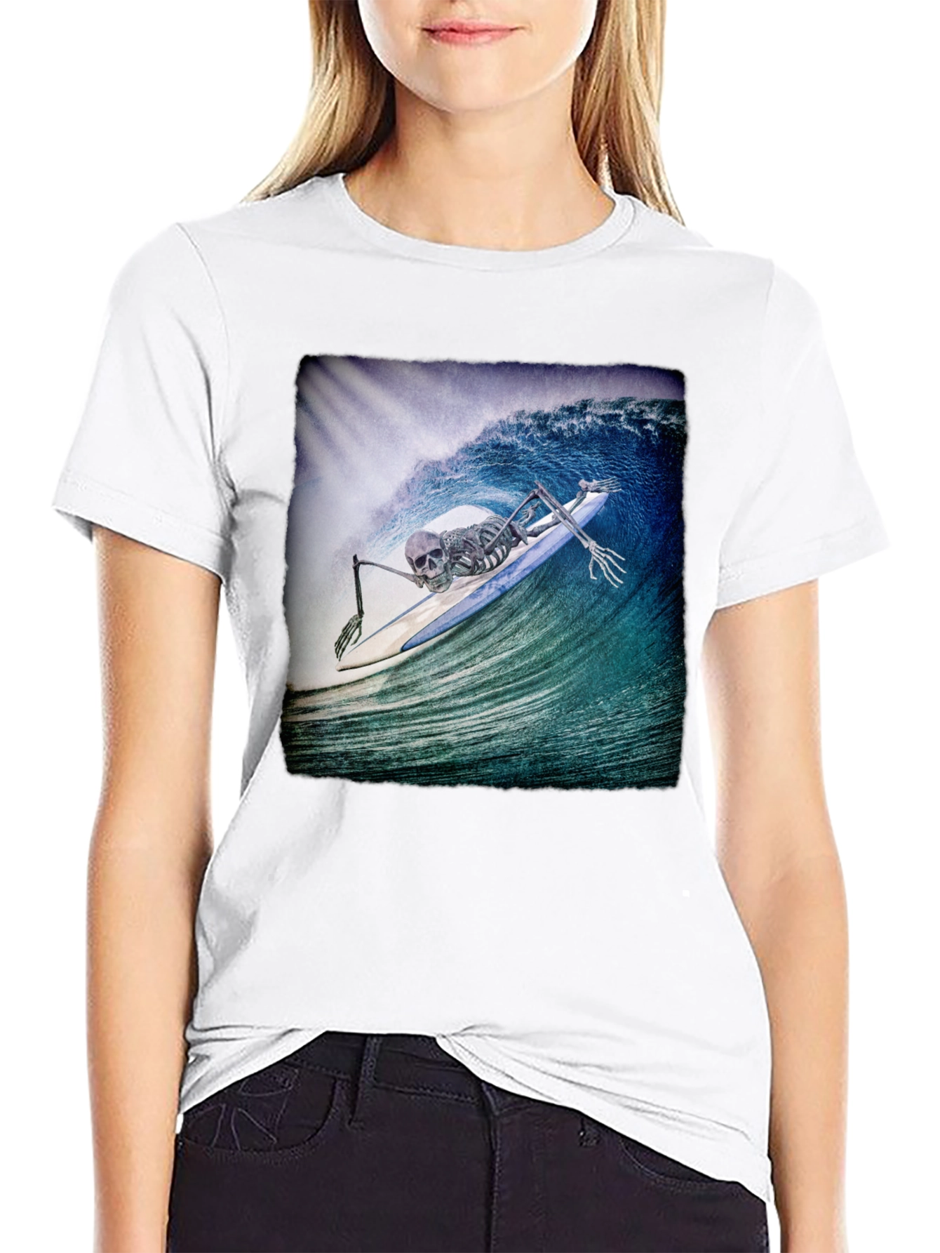 Black Skeleton Surfer T-Shirt - Black Crew Neck Tee view 9