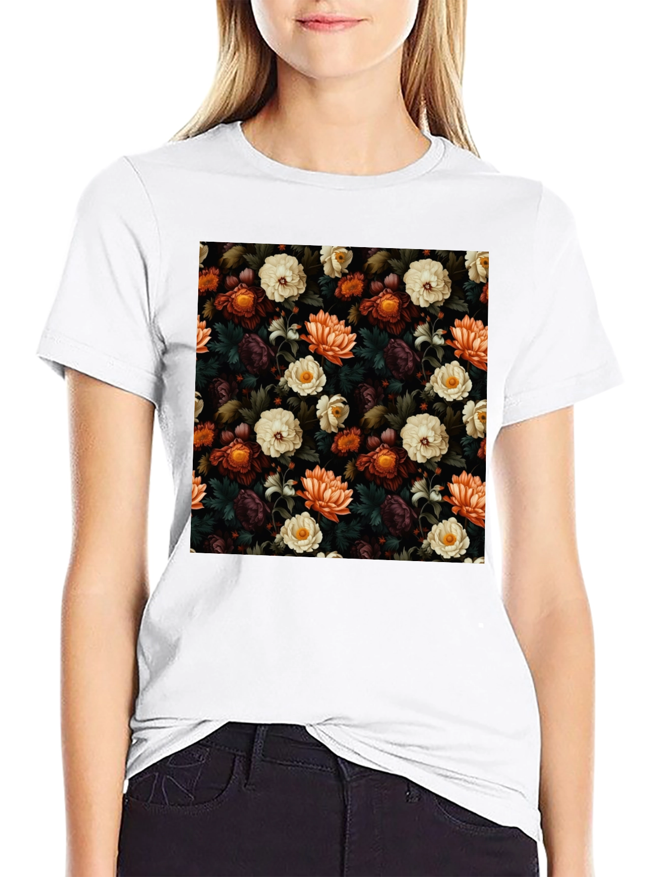 Black Floral Pattern T-Shirt view 9