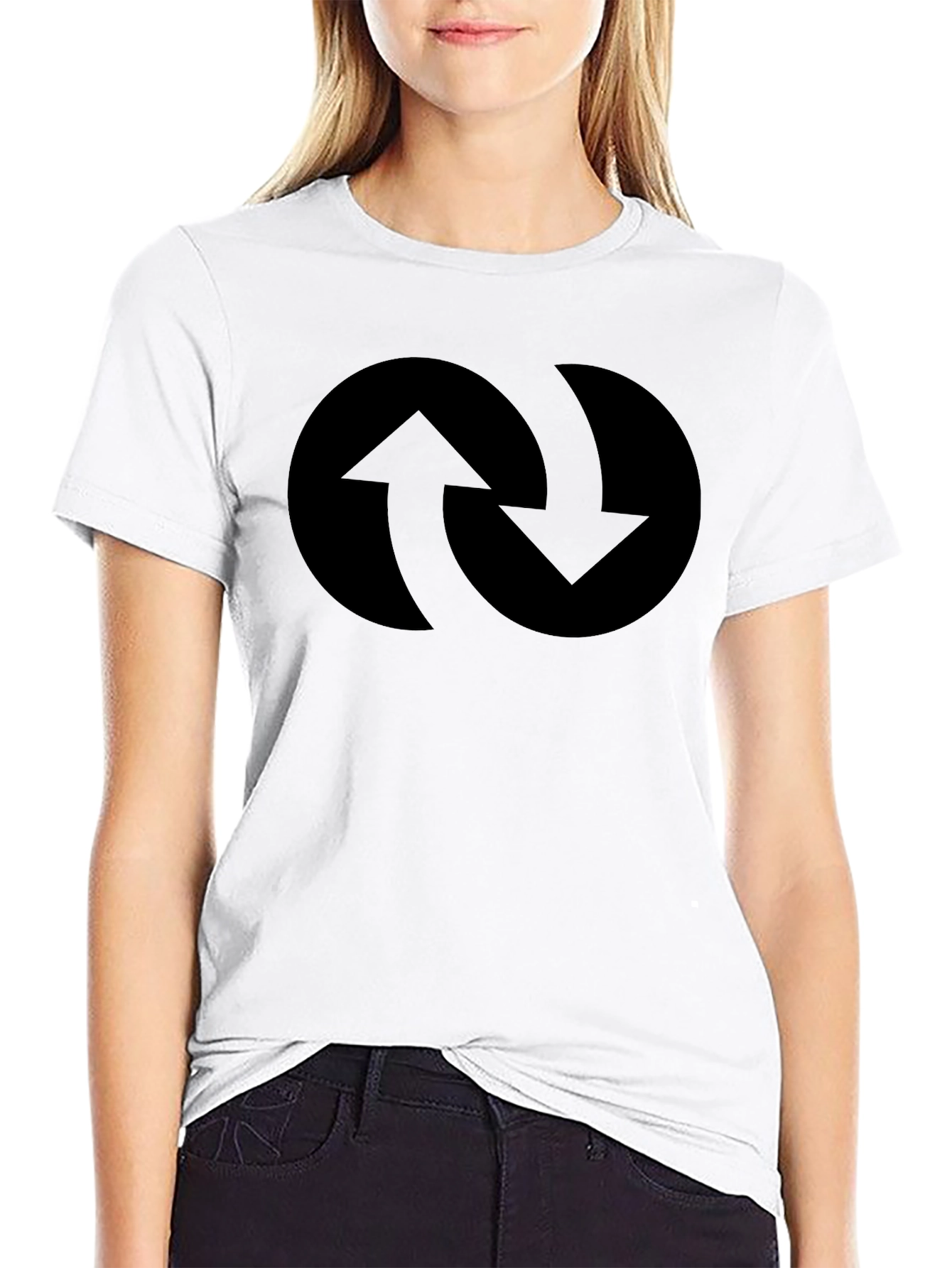 Black Black Circular Arrow Graphic Tee - Modern Design view 9