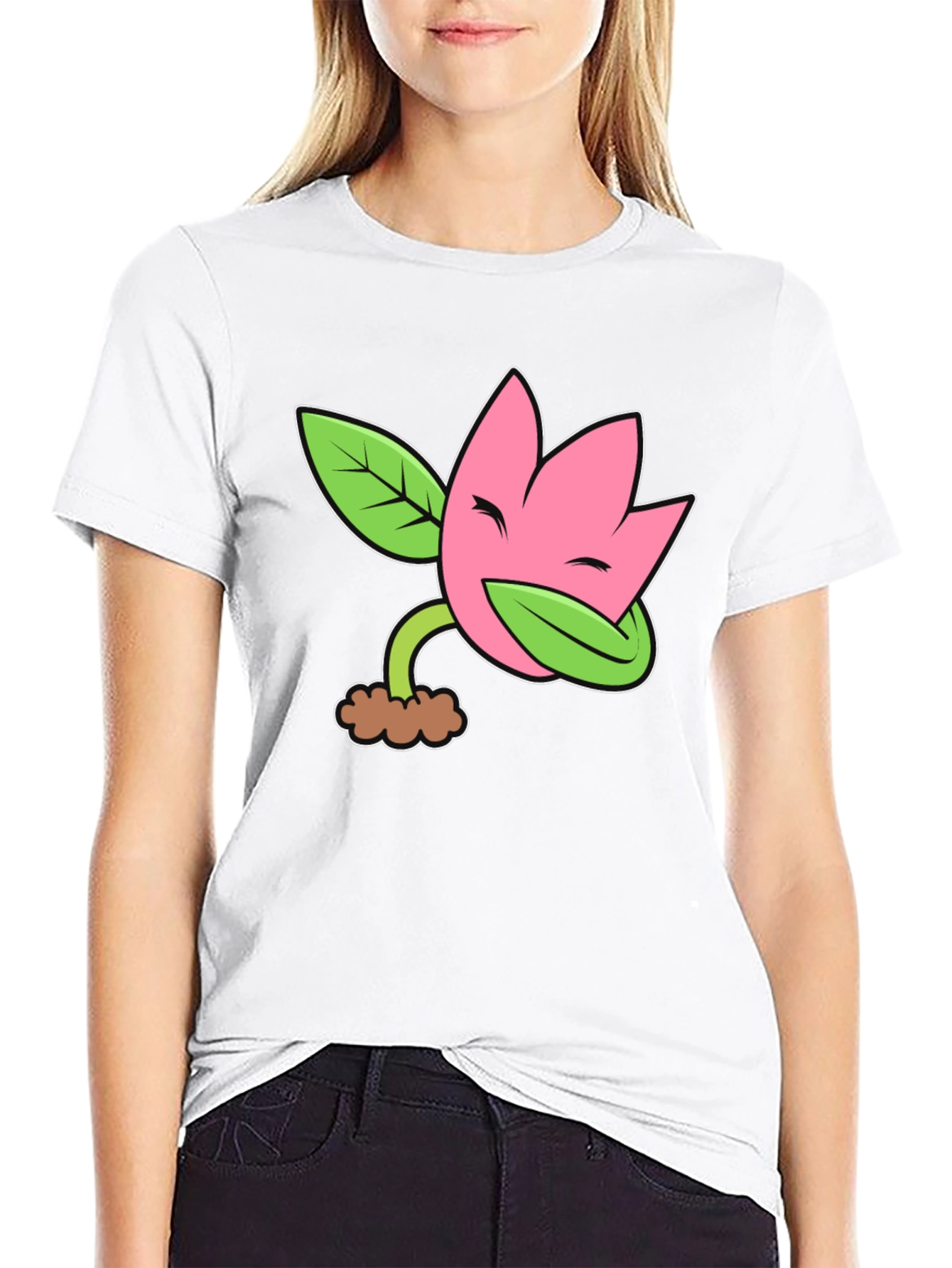 Black Funny Flower Plant Cartoon Black T-Shirt view 9