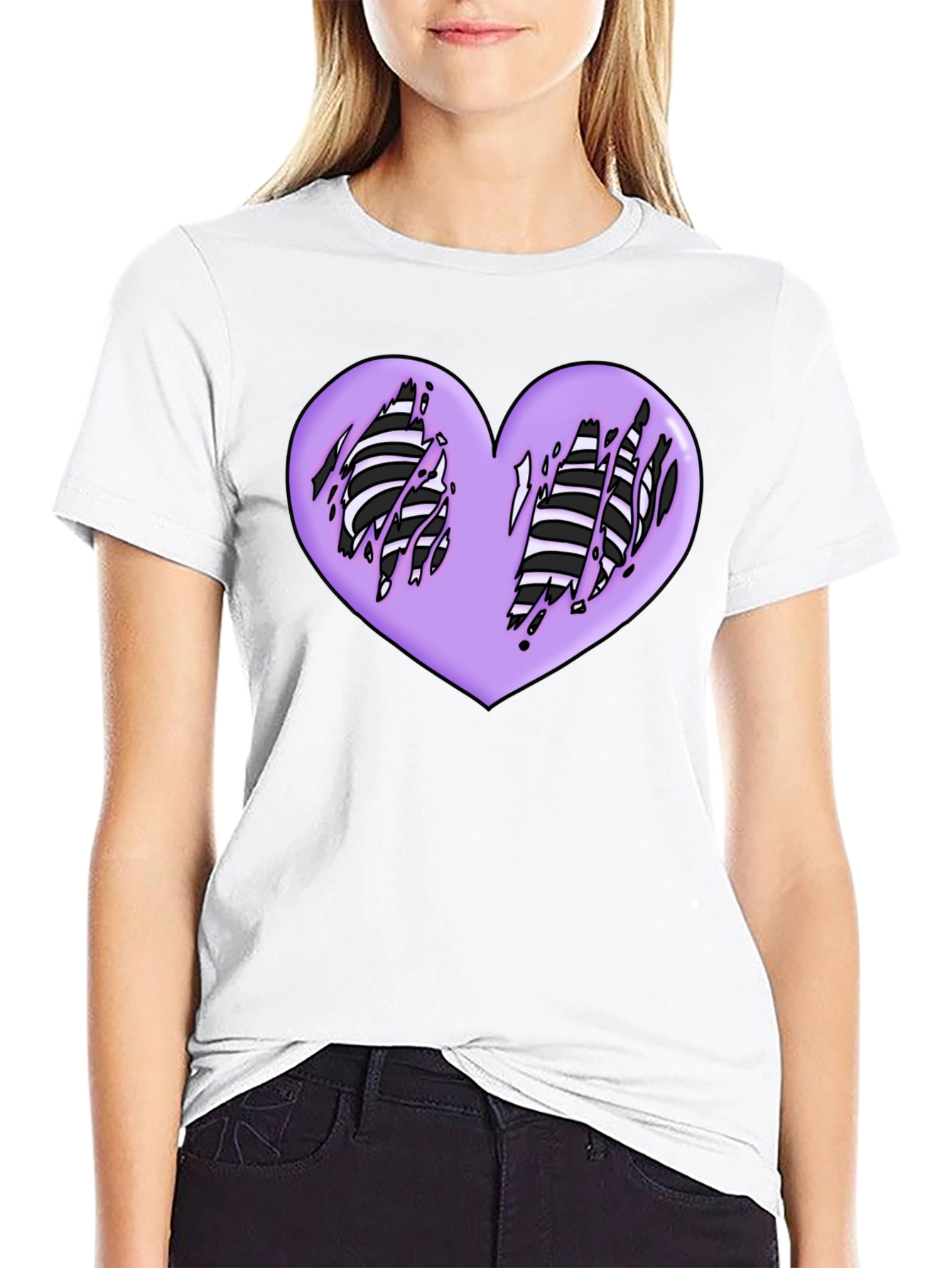Black Ripped Heart Graphic Black T-Shirt view 9