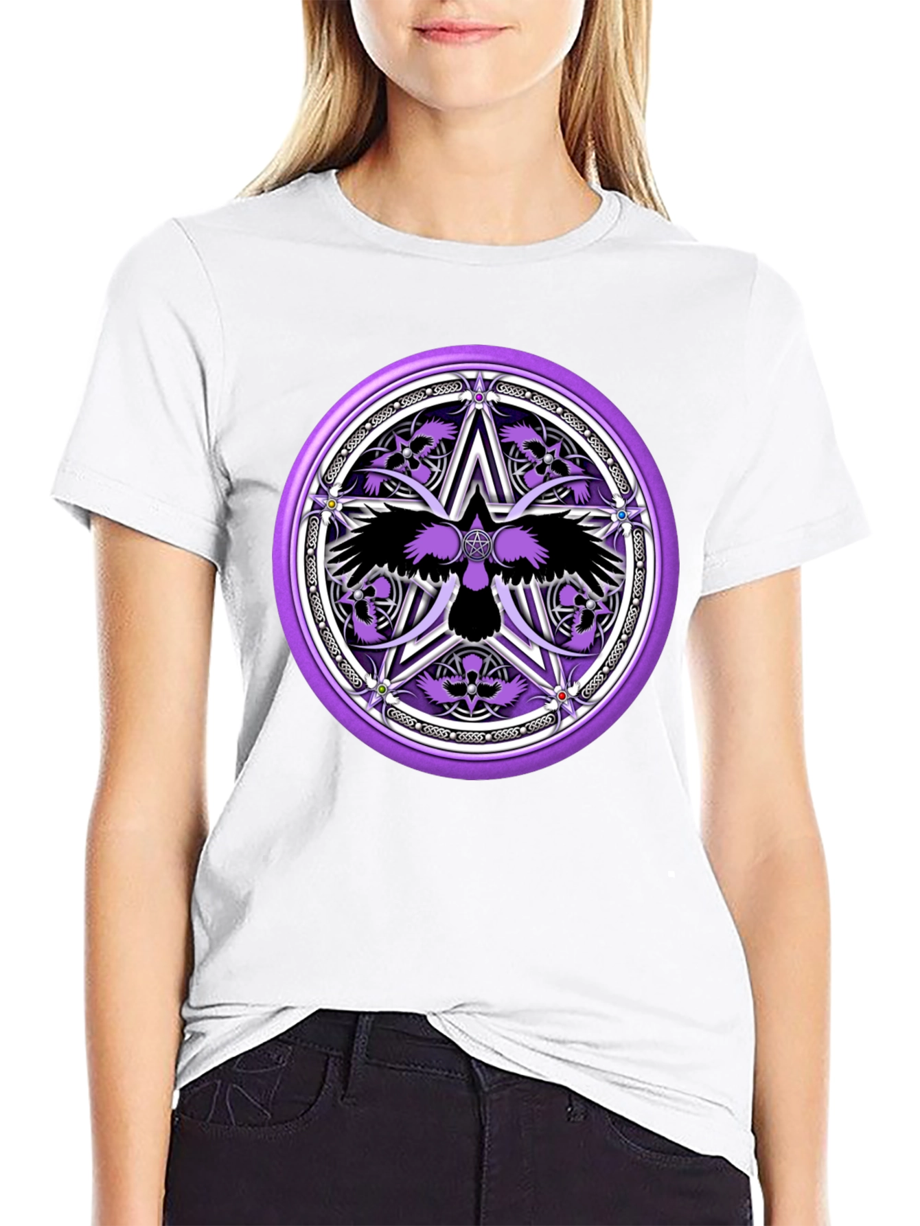 Black Raven Pentagram Graphic Tee - Black view 9