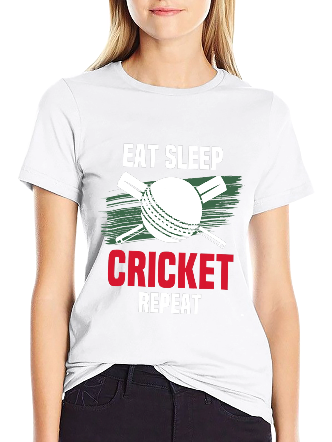 Black Eat Sleep Cricket Repeat Graphic Tee view 9