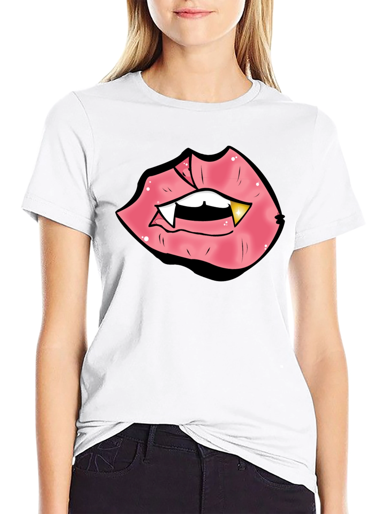 Black Vampire Lips Graphic Tee - Black Cotton Blend view 9