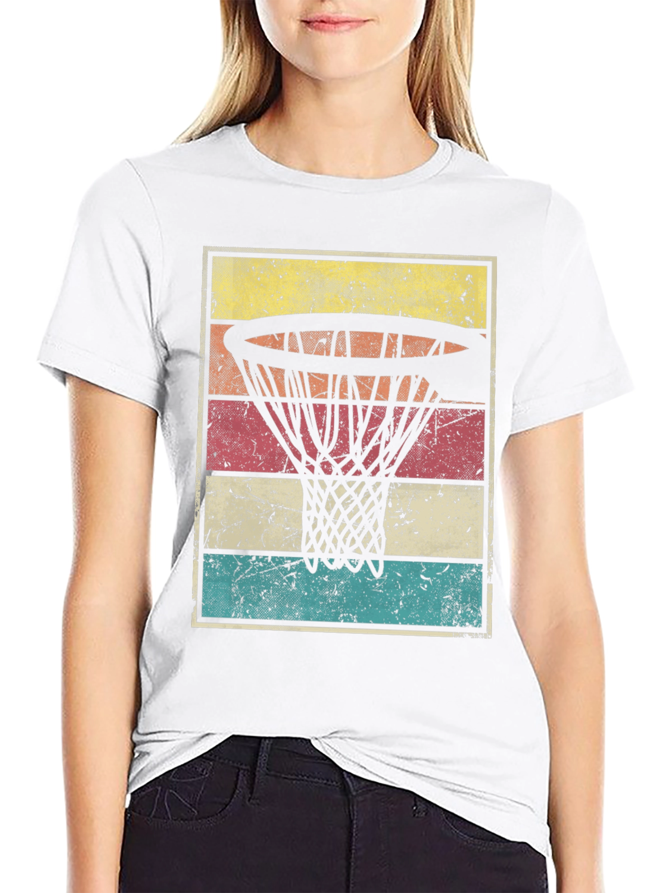 Black Retro Basketball Hoop Graphic T-Shirt view 9