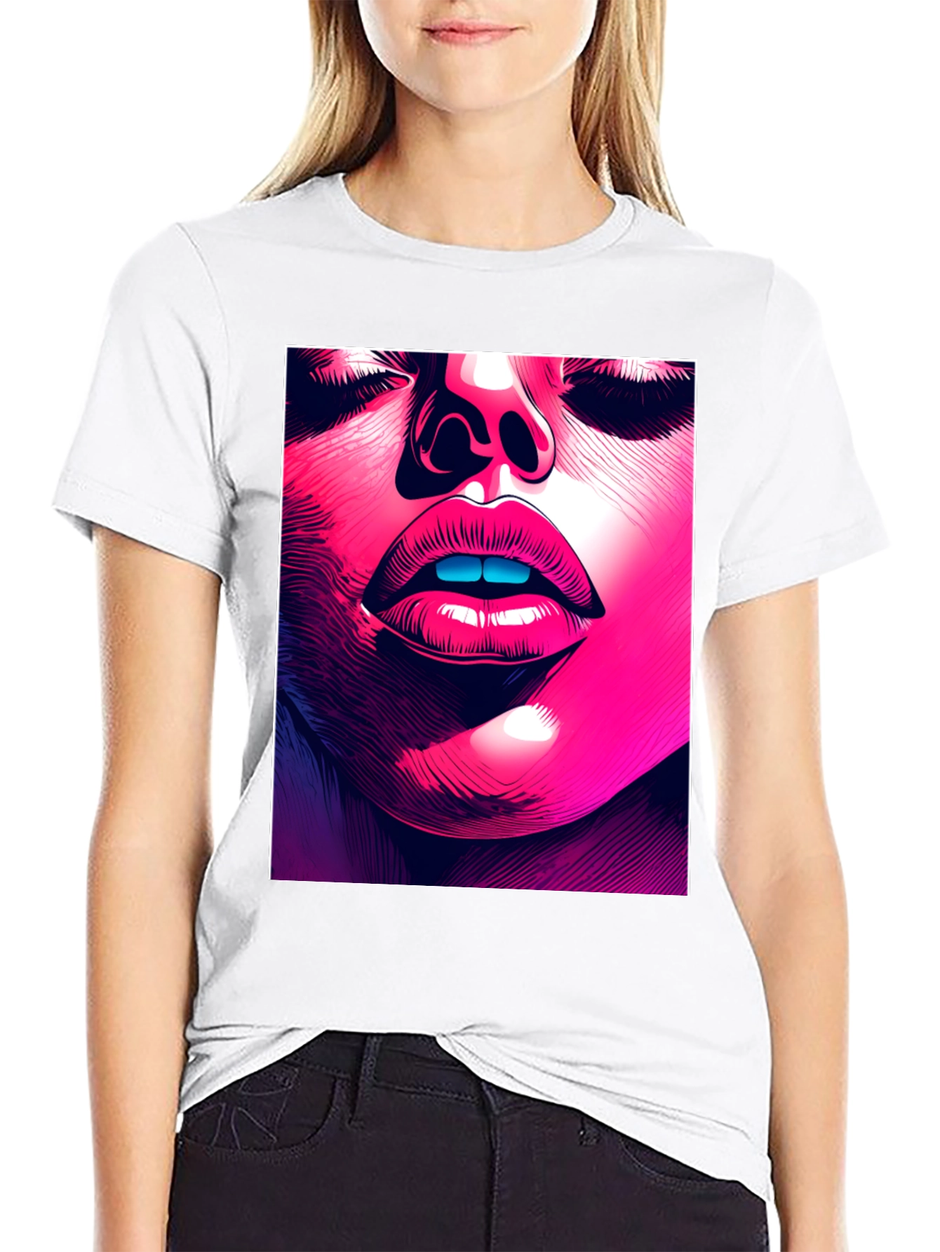 Black Abstract Face Graphic Tee - Stylish Black T-Shirt view 9