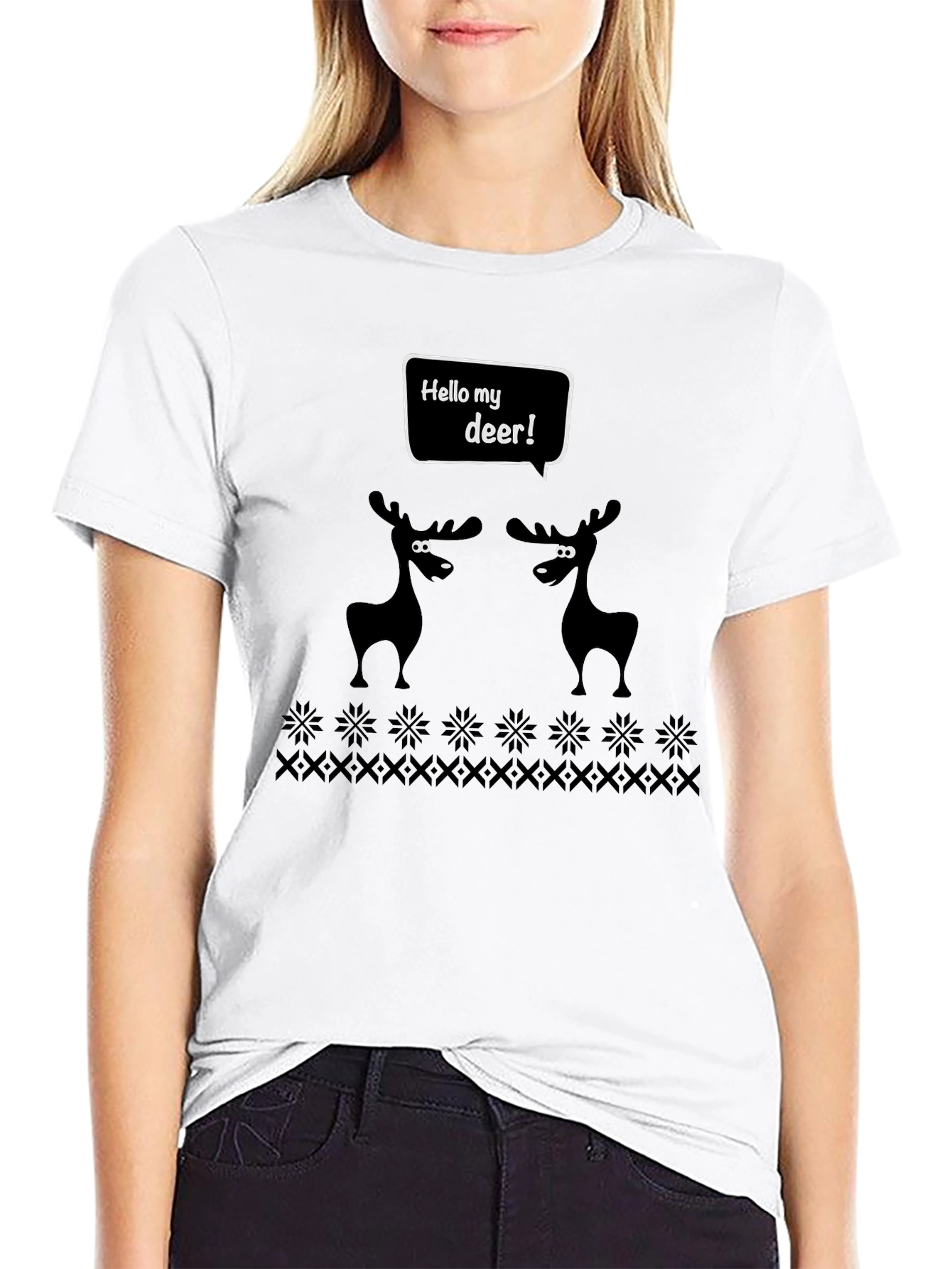 Black Hello My Deer Graphic Tee - Black Cotton T-Shirt view 9