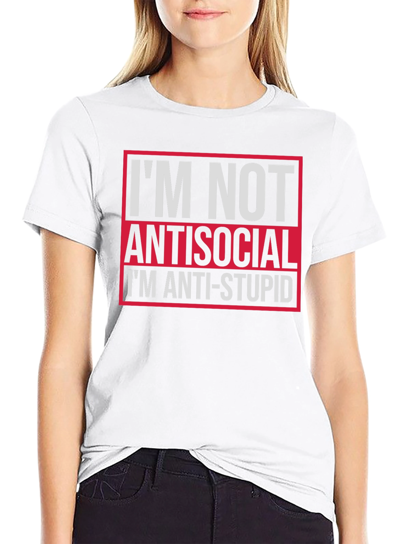 Black I'm Not Antisocial Anti-Stupid Graphic Tee view 9