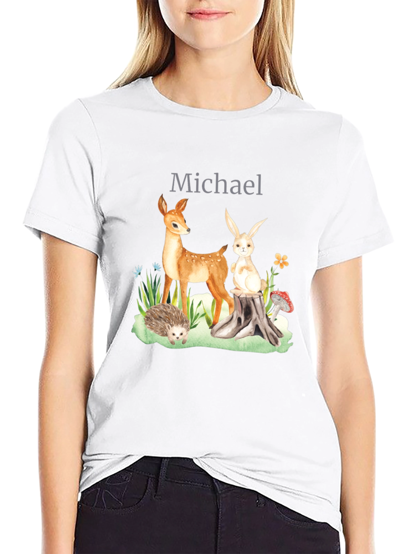 Black Personalized Woodland Animals T-Shirt view 9