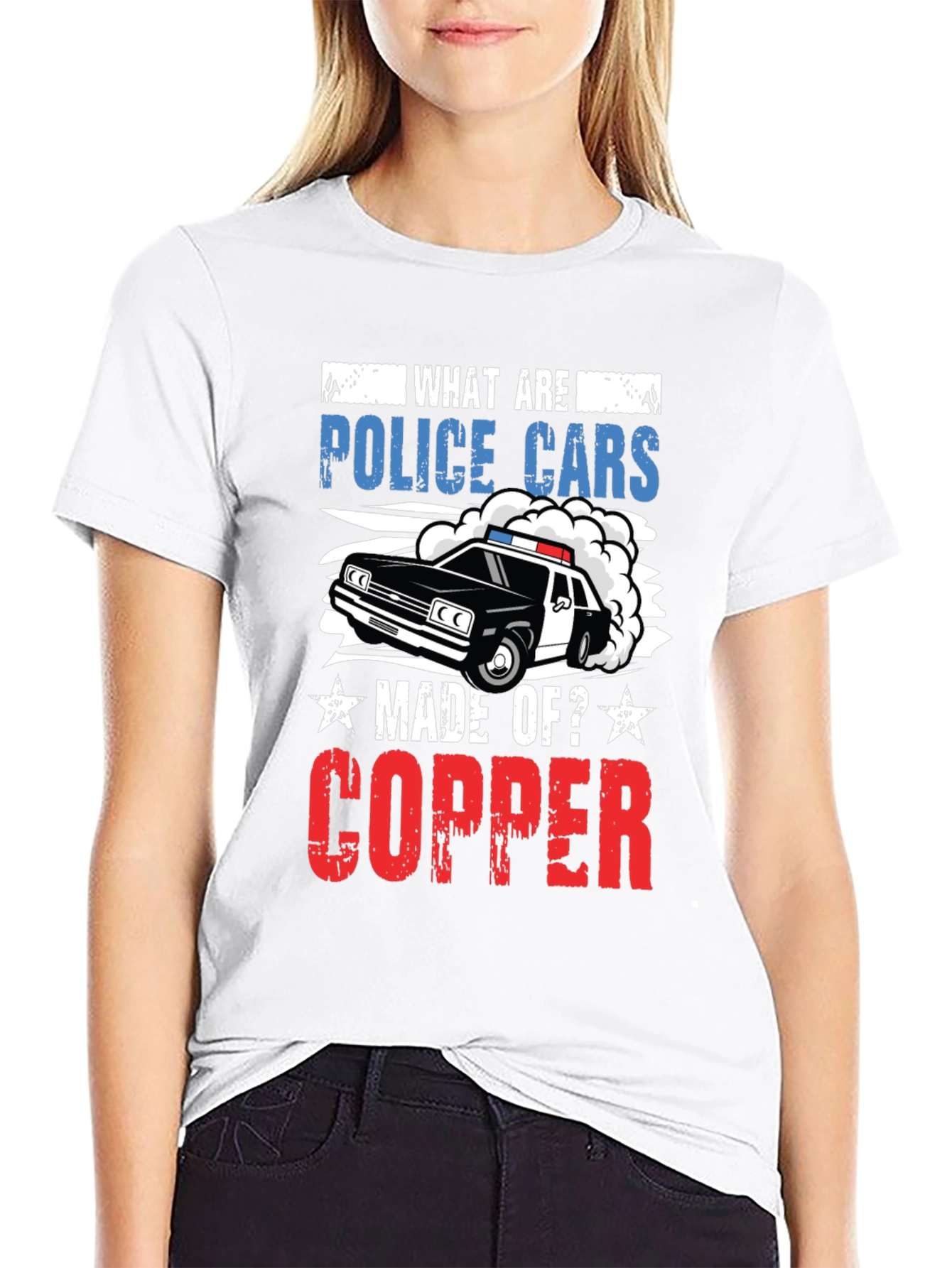 Black Police Car Humor Graphic T-Shirt view 9