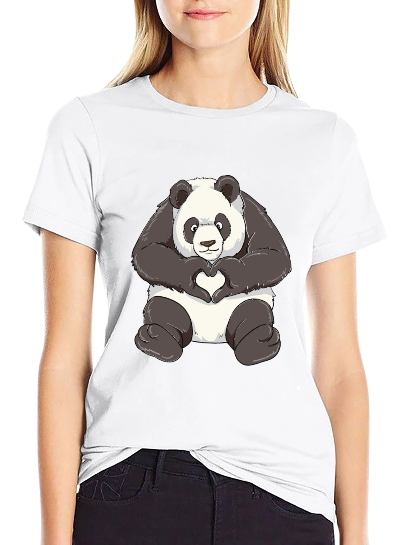 Black Panda Heart Hands Graphic T-Shirt - Black view 9