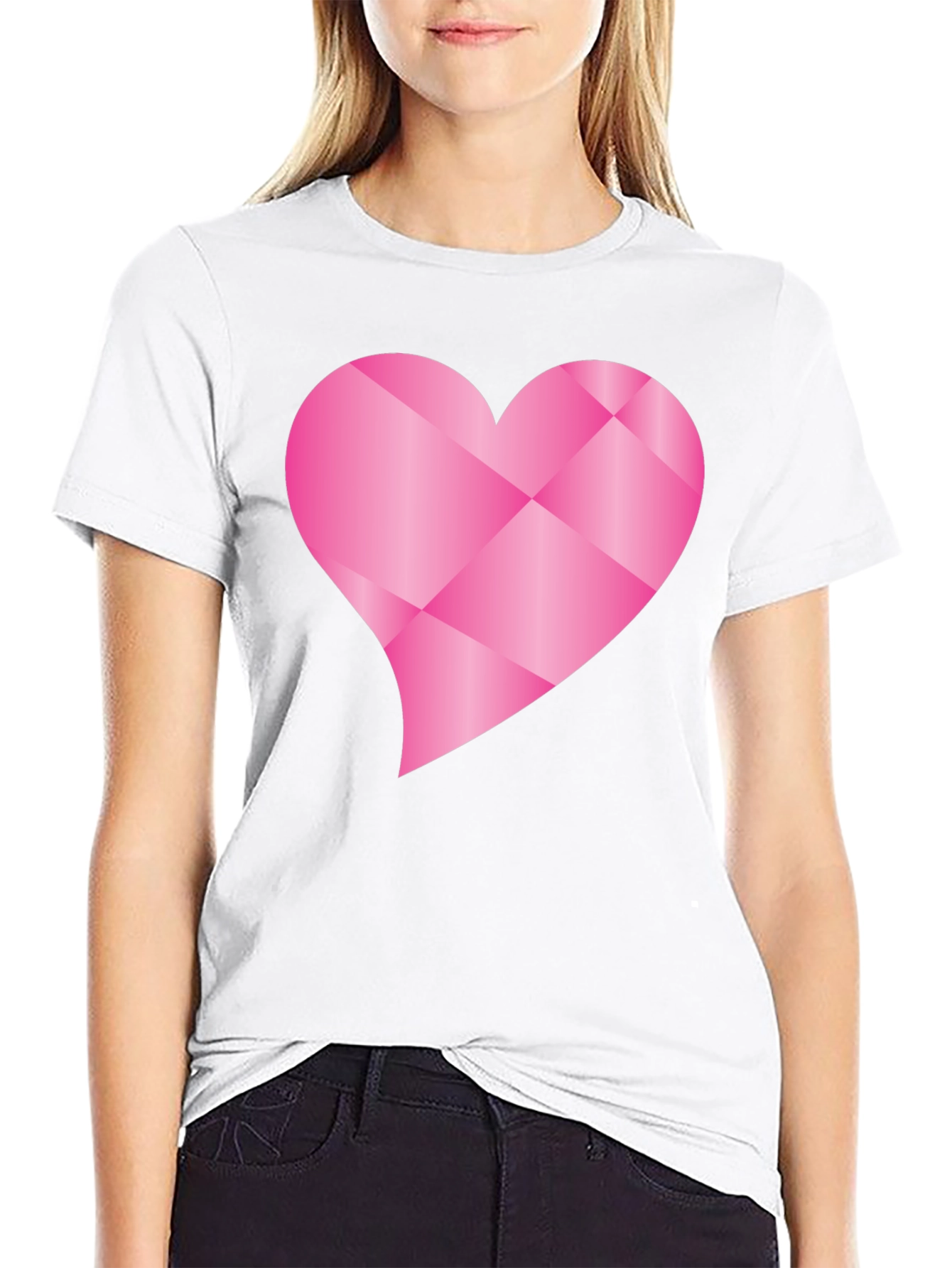 Black Geometric Pink Heart Graphic Black T-Shirt view 9