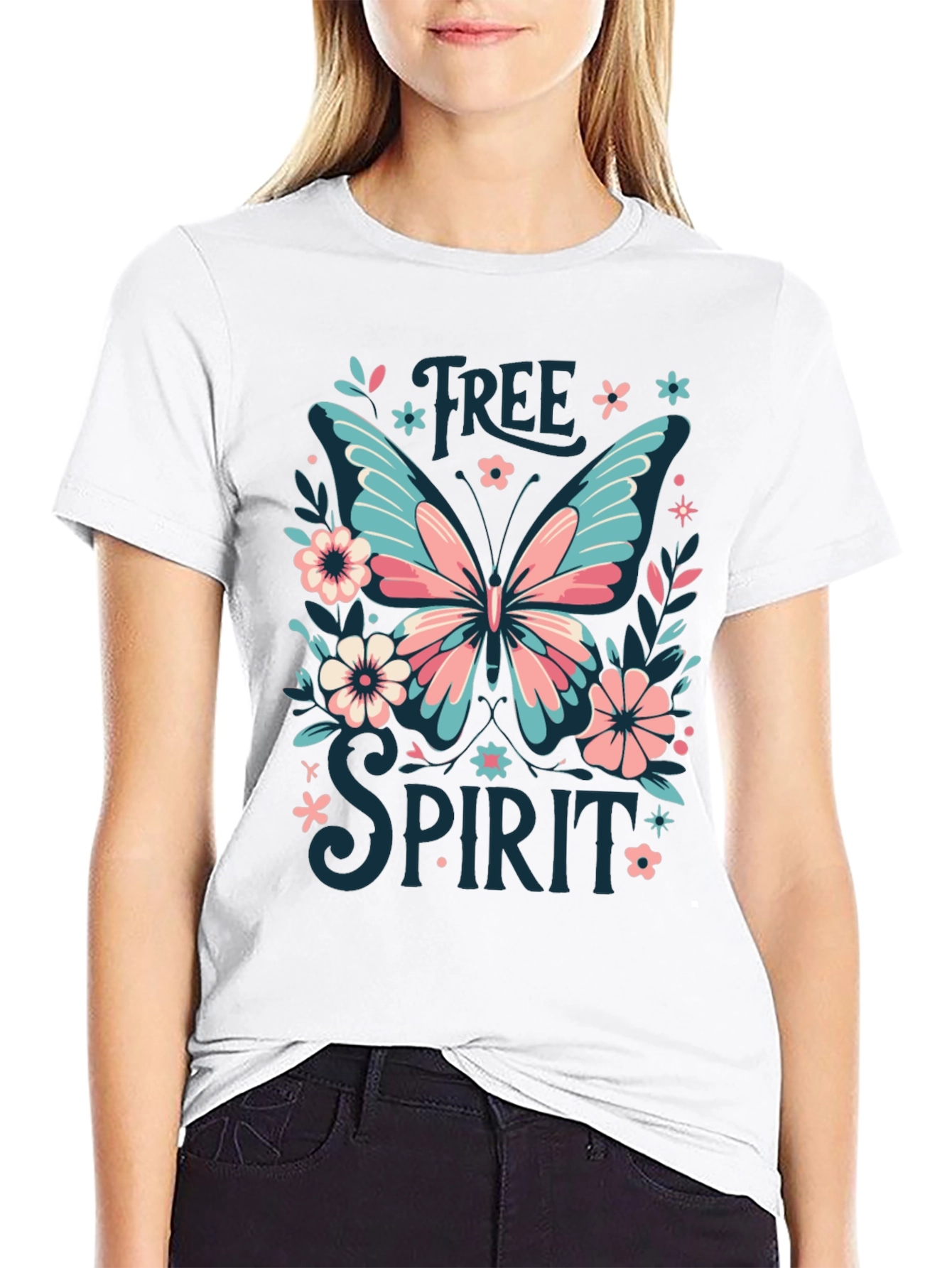 Black Free Spirit Butterfly Graphic Tee - Black view 9
