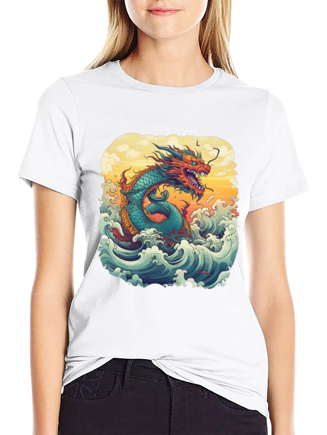 Black Dragon Wave Graphic Tee - Unique Design view 9