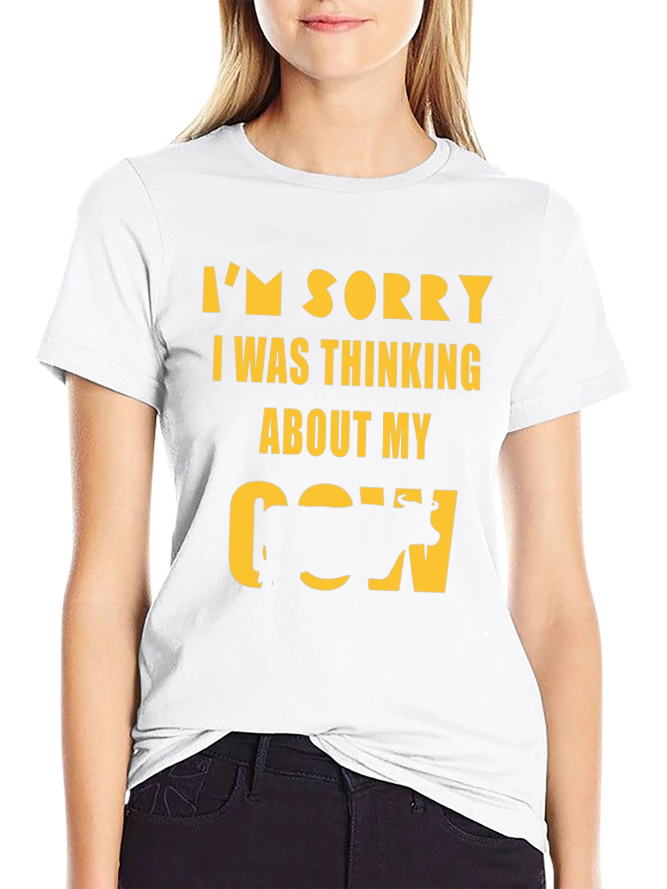 Black I'm Sorry Thinking About Cow Graphic T-Shirt view 9
