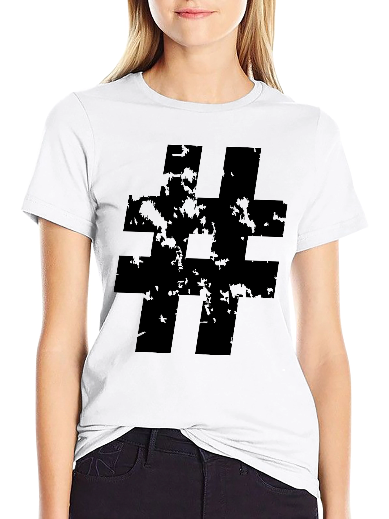 Black Distressed Hashtag Graphic Tee - Black Casual Shirt view 9