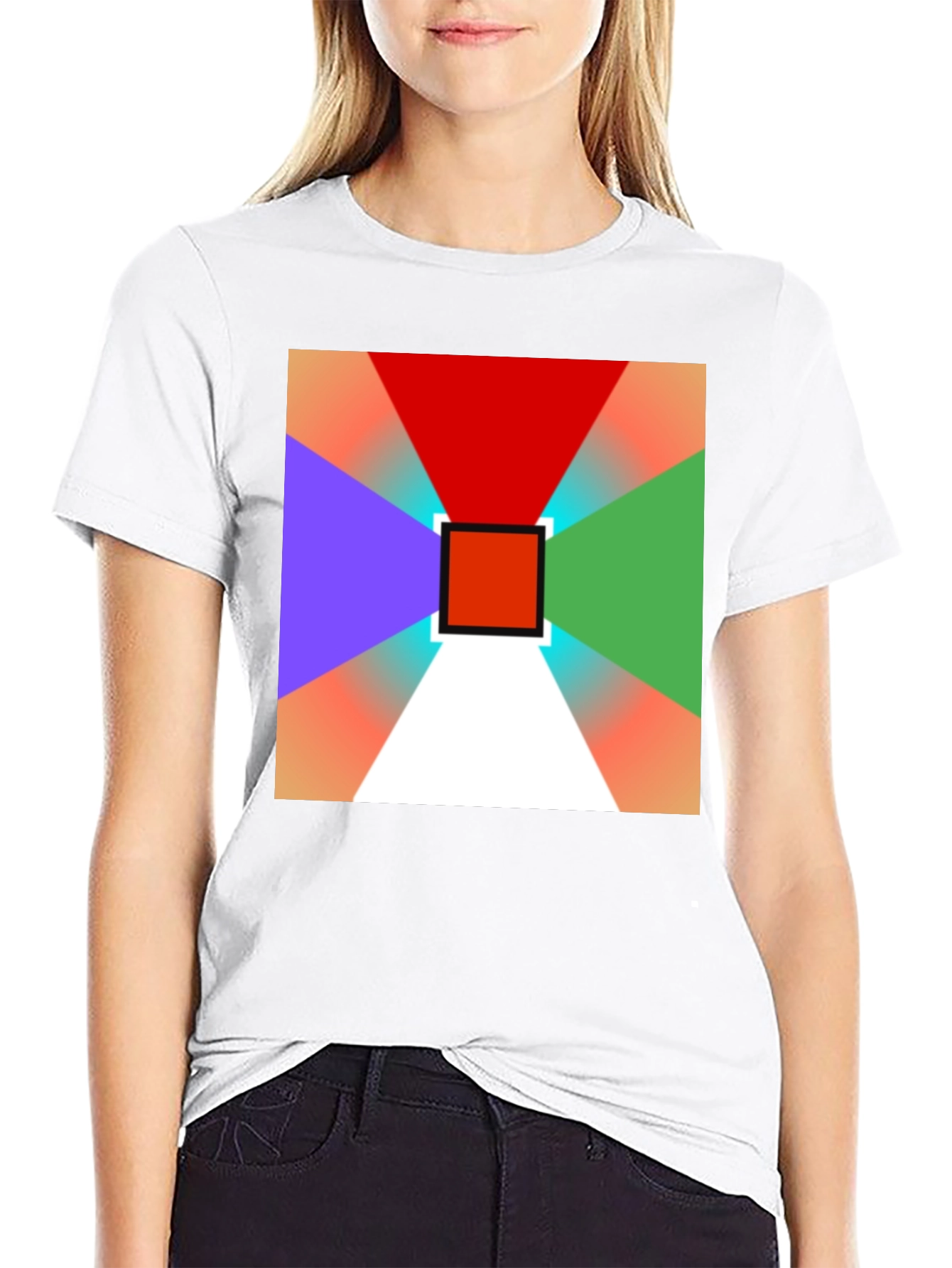 Black Geometric Prism T-Shirt: Vivid Colors, Modern Design view 9