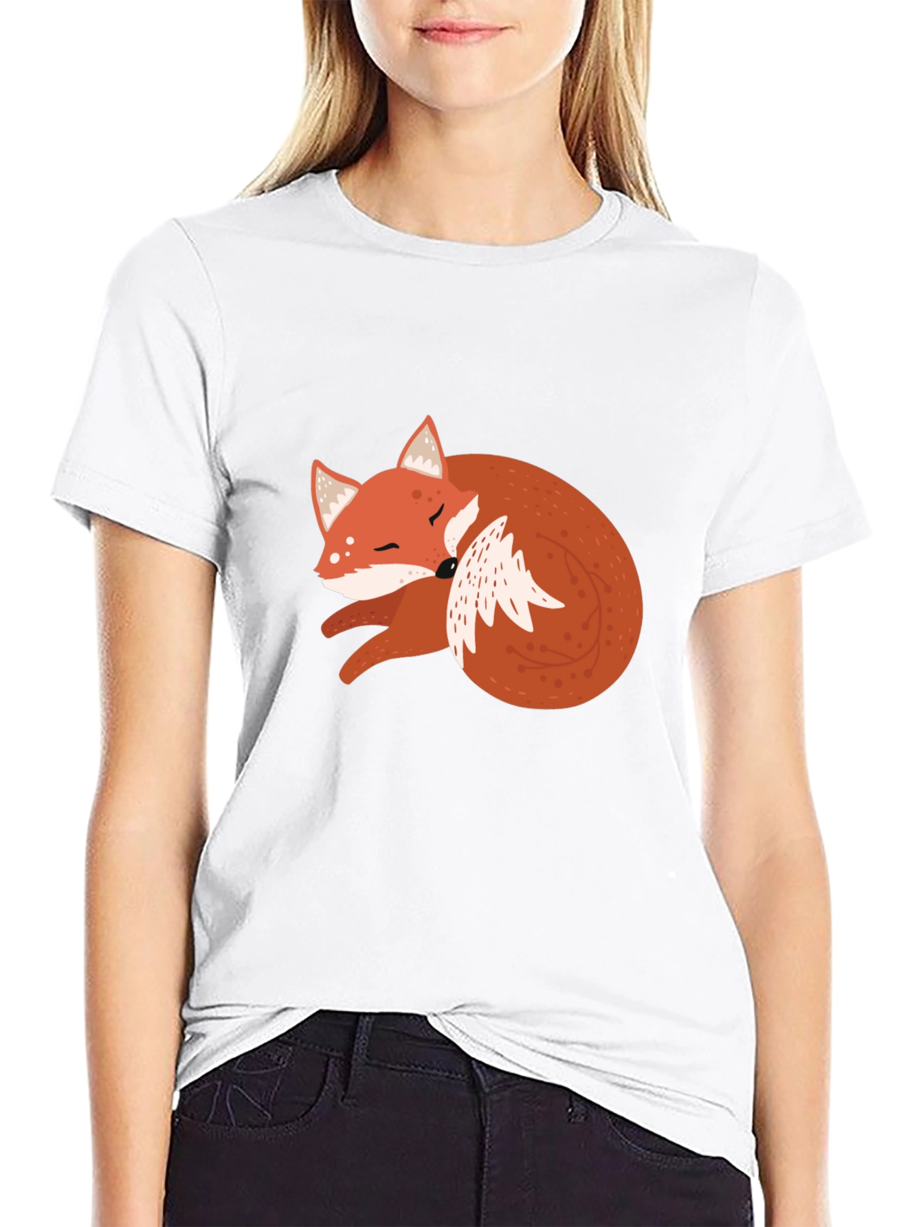 Black Cute Fox Graphic Tee - Soft Black Cotton T-Shirt view 9
