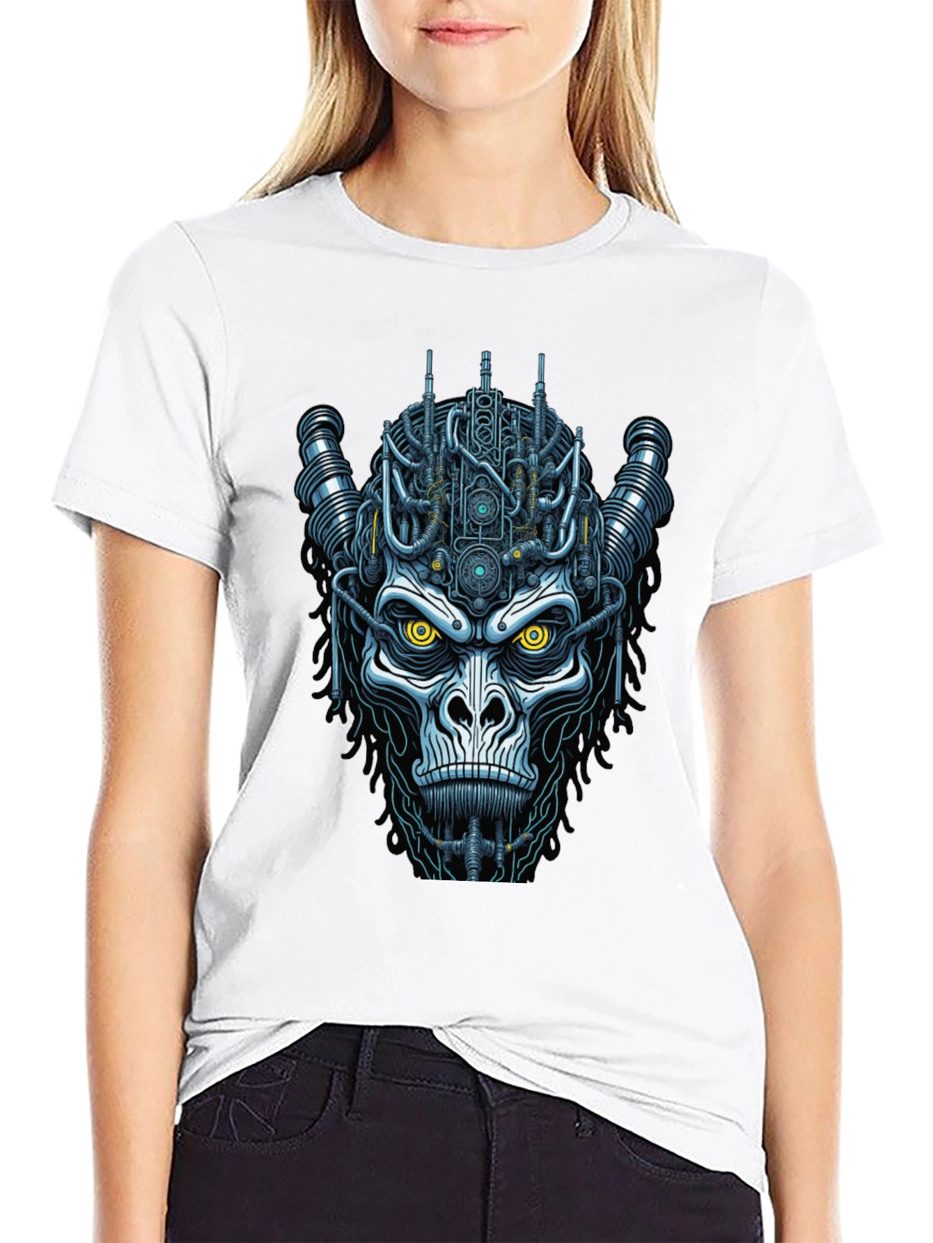 Black Cyberpunk Gorilla Graphic Tee - Unique Sci-Fi Design view 9