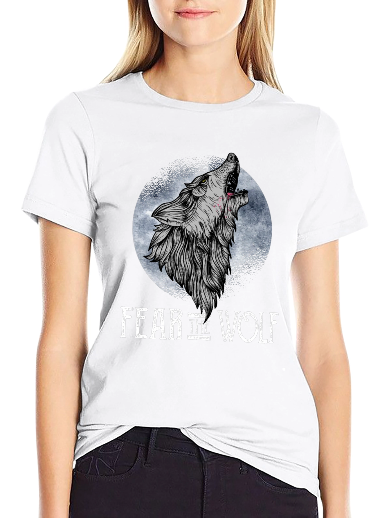 Black Fear the Wolf Graphic T-Shirt - Black Wolf Design view 9