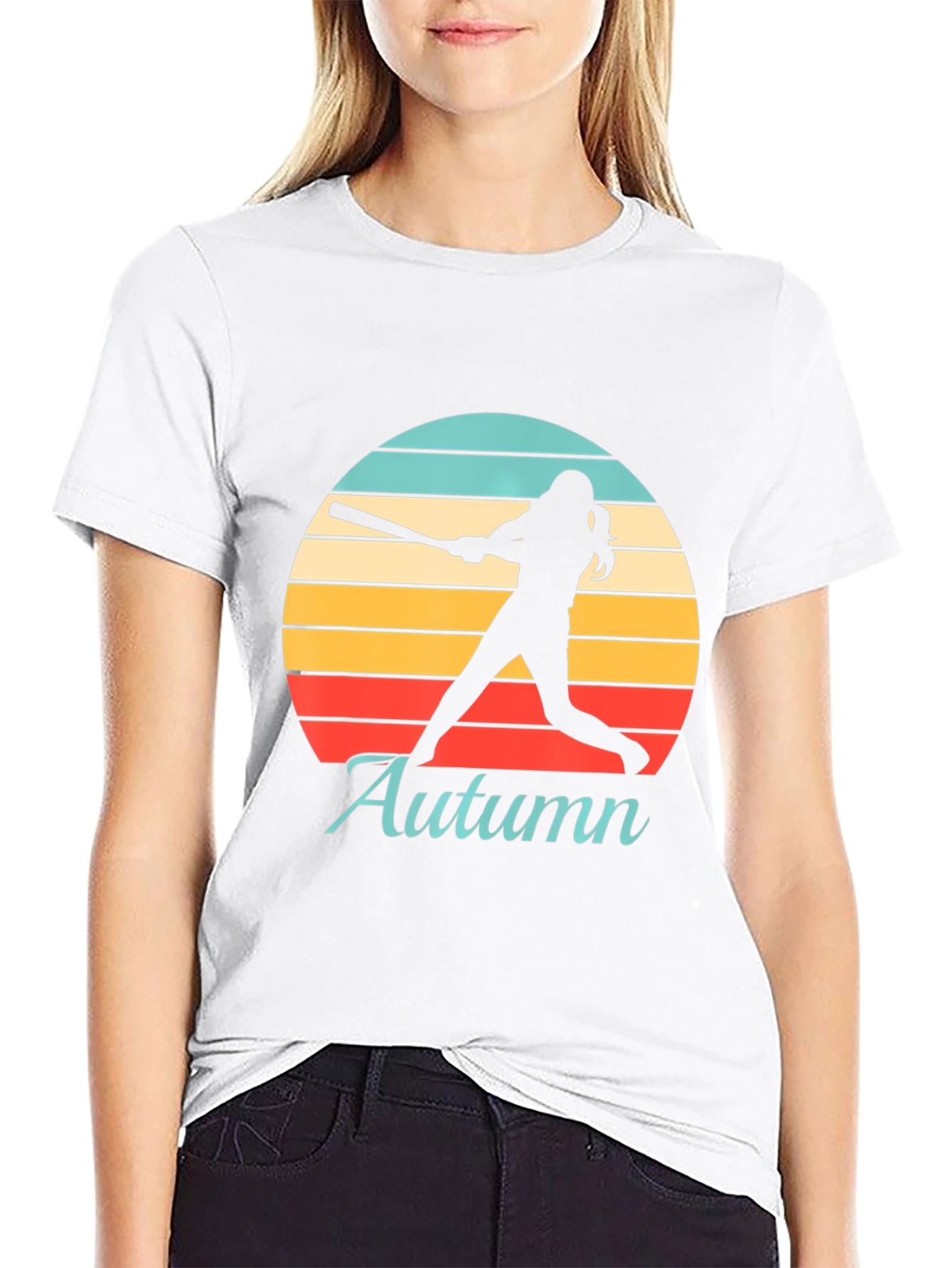 Black Autumn Softball T-Shirt Retro Sunset Silhouette view 9