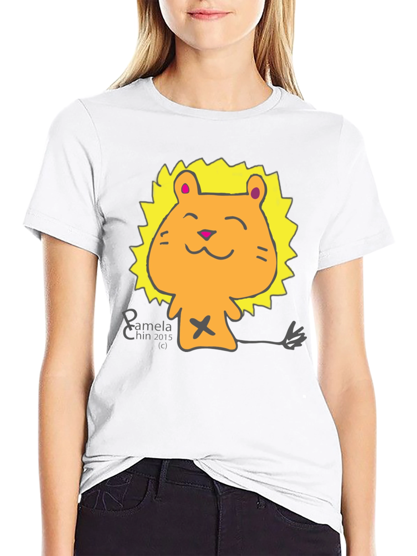 Black Cute Lion Cartoon Black T-Shirt view 9