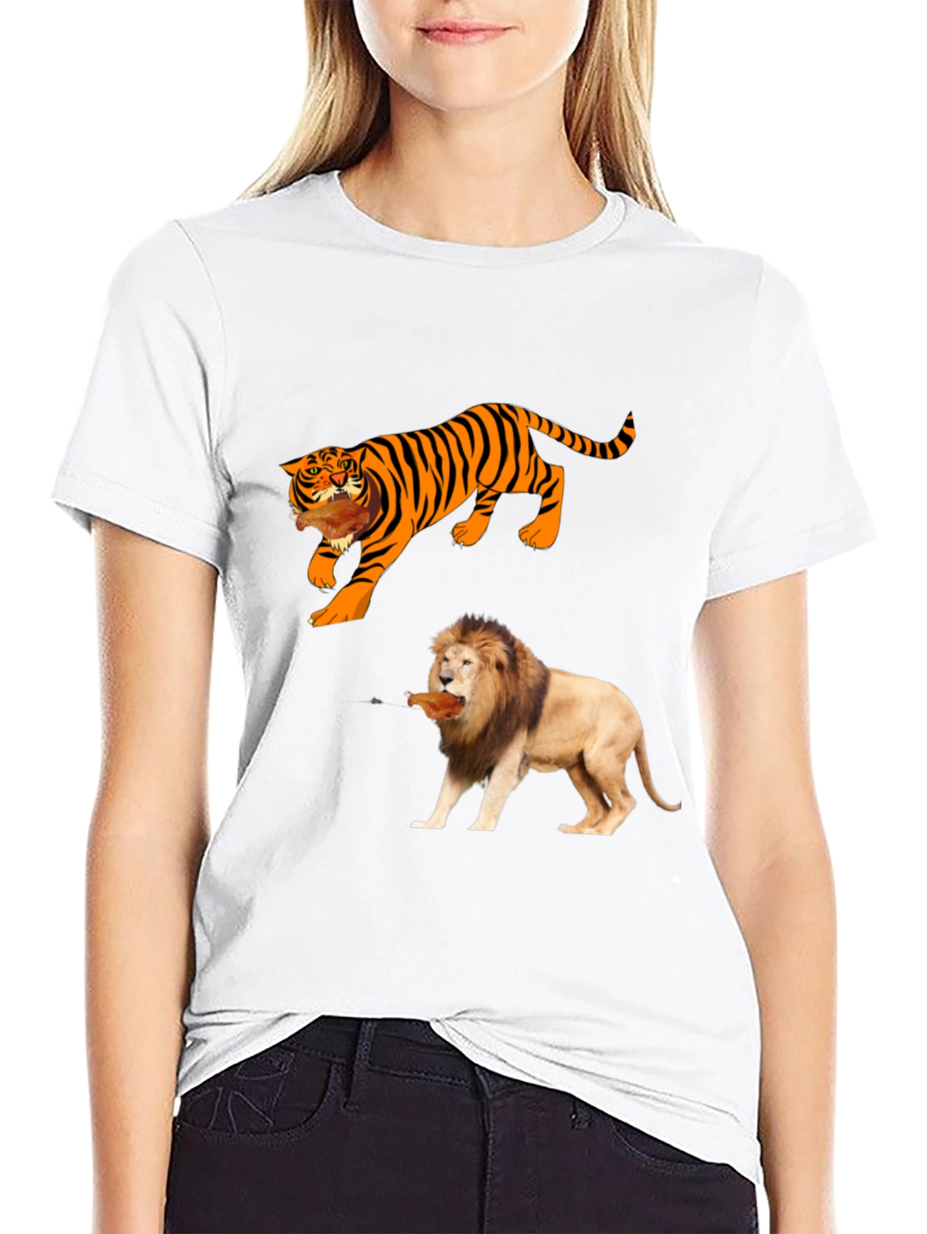 Black Tiger & Lion Graphic Tee - Black Cotton T-Shirt view 9