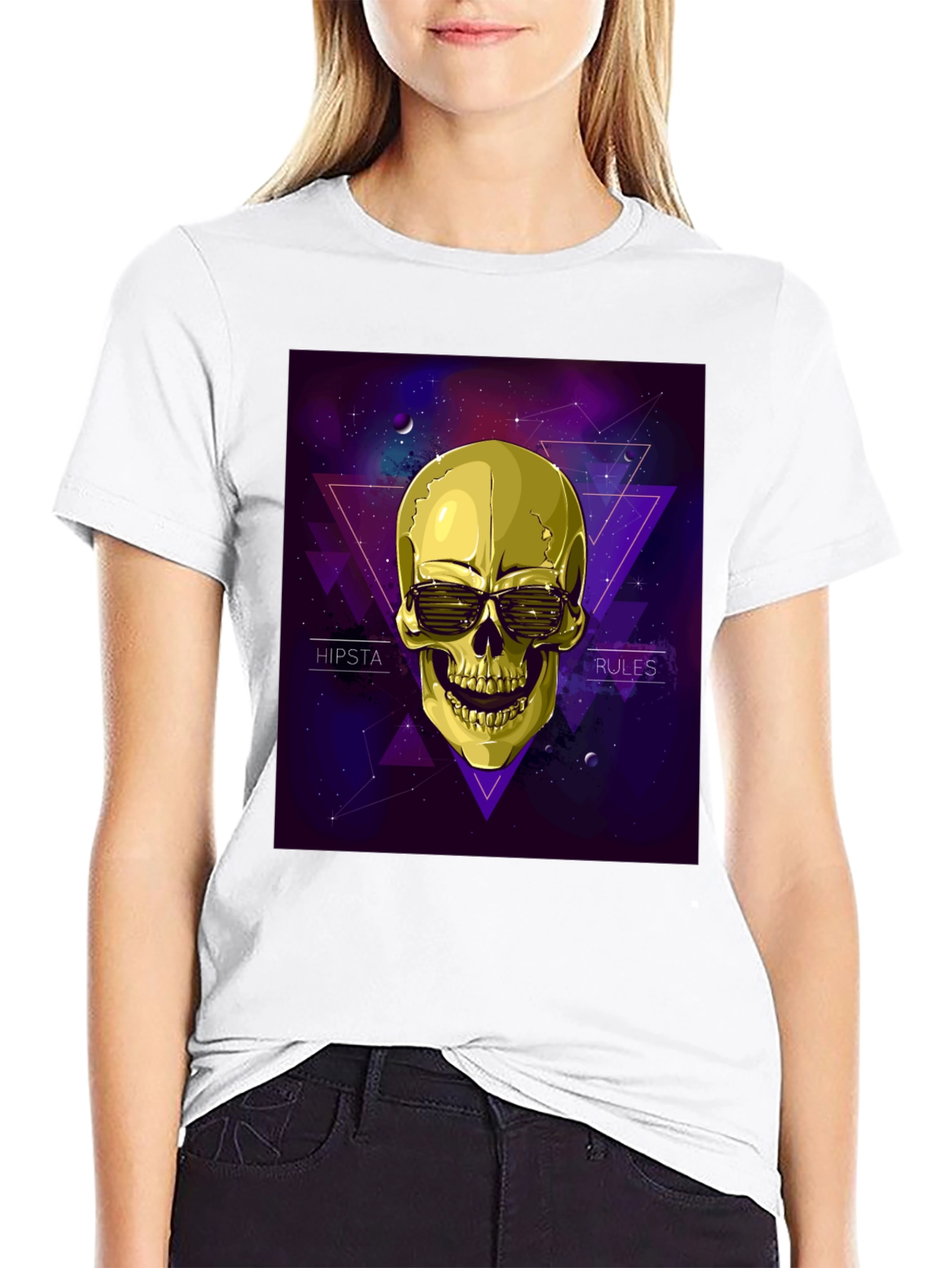 Black Hipster Skull Graphic Tee - Black view 9