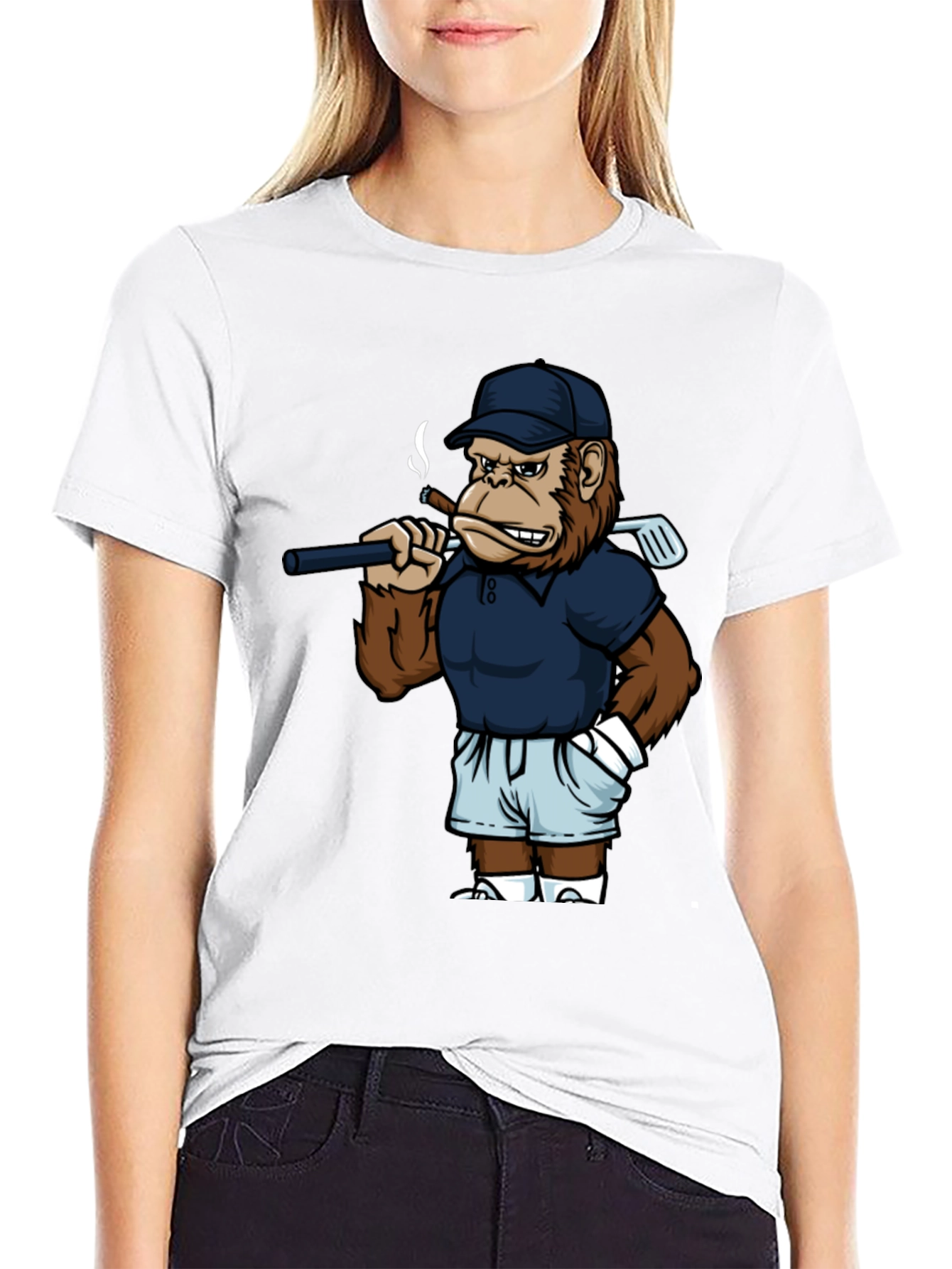 Black Cool Monkey Golfer Graphic Tee - Black view 9