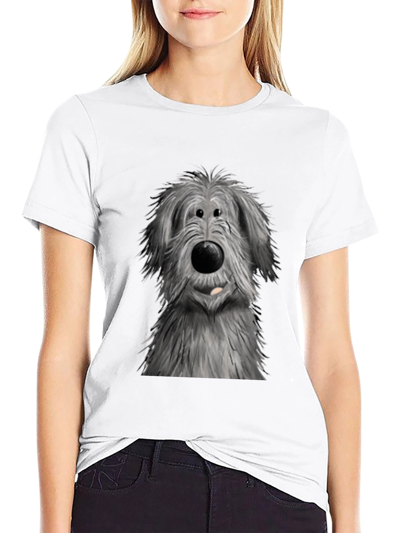 Black Cute Dog Graphic Print Black T-Shirt view 9