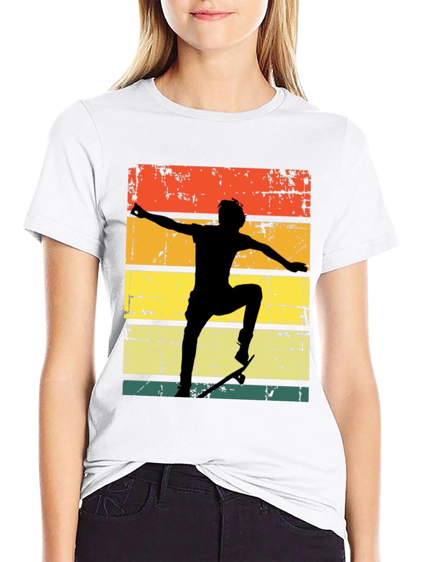 Black Retro Skateboarder Graphic T-Shirt view 9