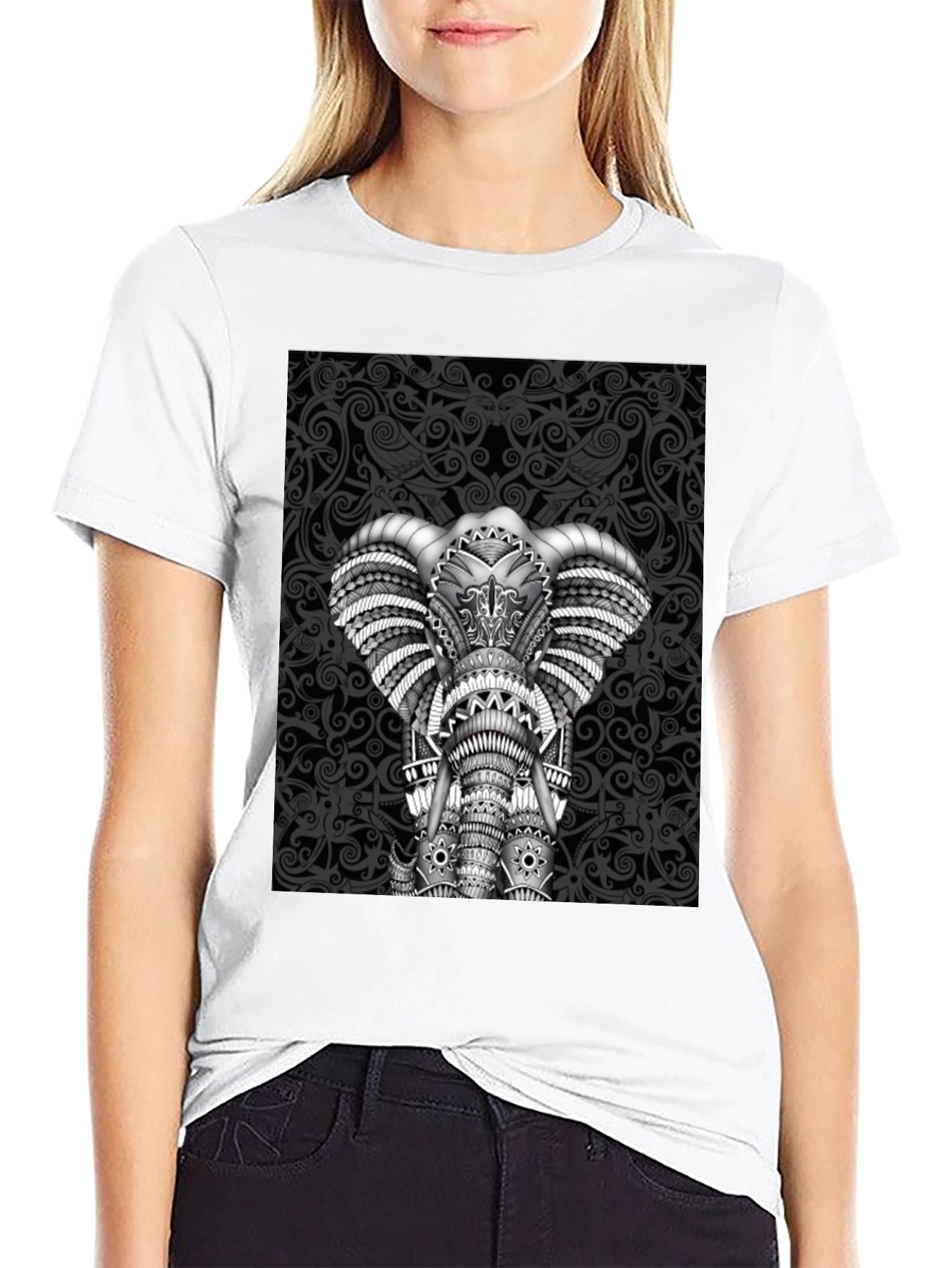 Black Elephant Graphic Tee - Black Crew Neck Shirt view 9