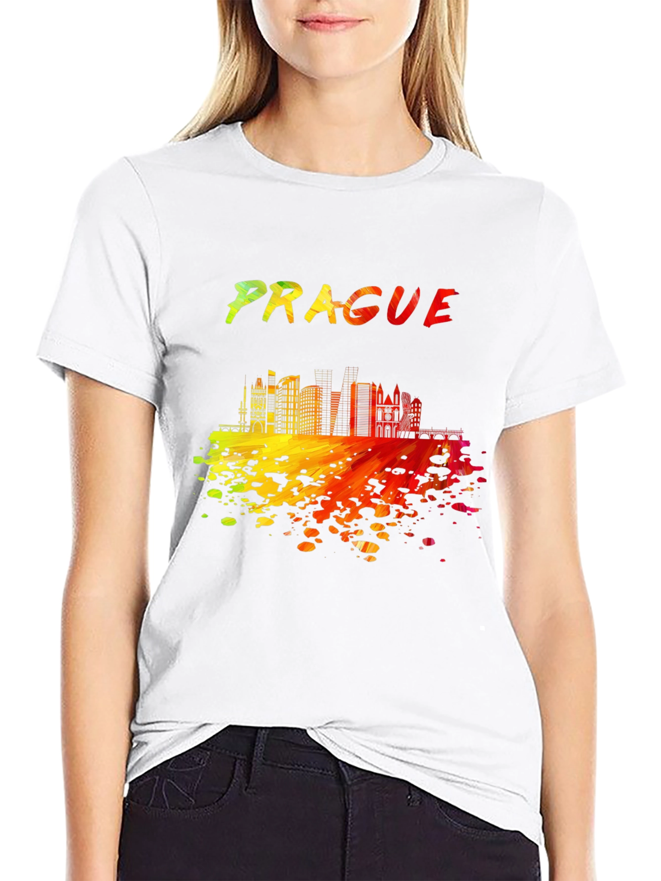 Prague Skyline Men's Black Graphic T-Shirt - 9