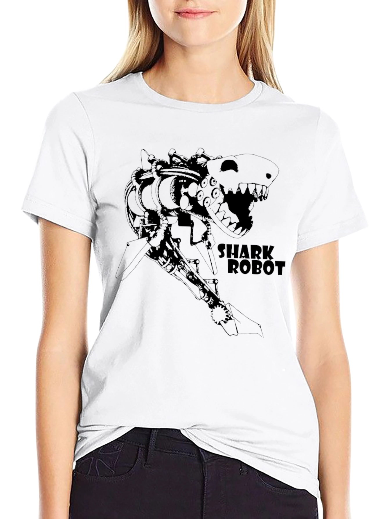 Black Shark Robot T-Shirt - Black Graphic Tee view 9