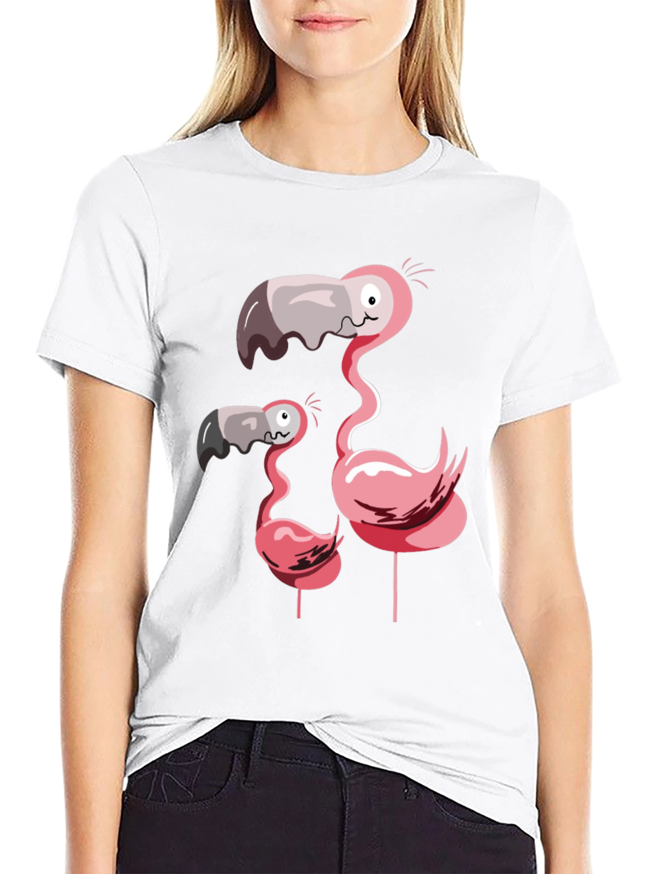 Black Funny Flamingo Family Graphic T-Shirt view 9
