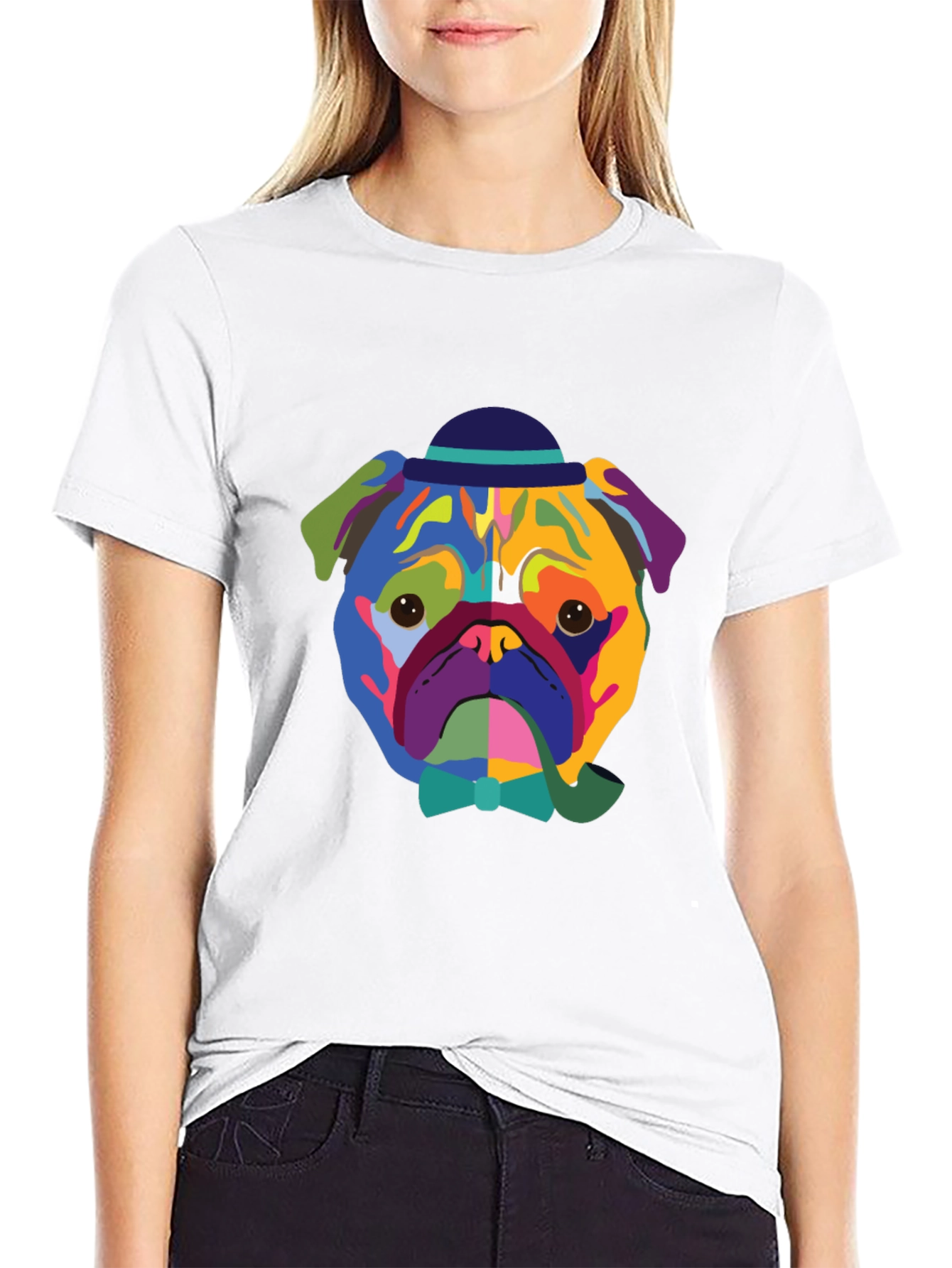 Black Colorful Dog Graphic Tee - Modern Art Style view 9